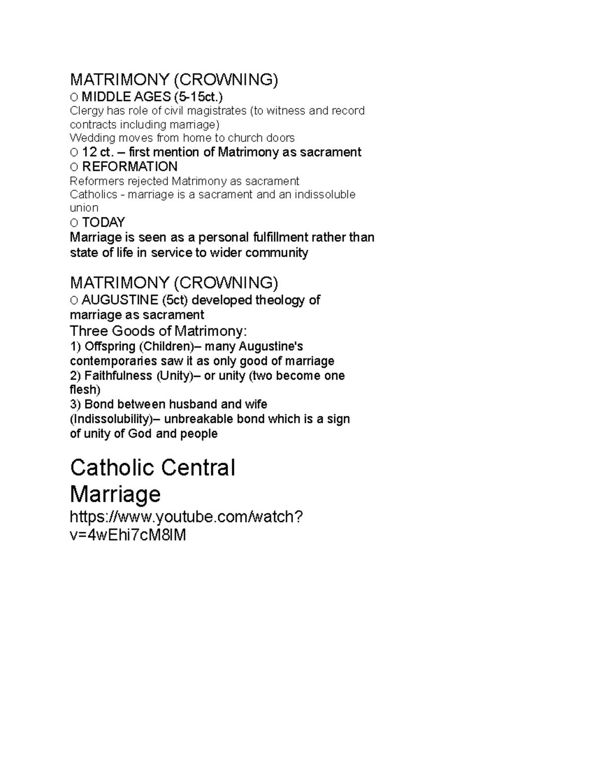 Crowning - lecture notes - MATRIMONY (CROWNING) O MIDDLE AGES (5-15ct ...