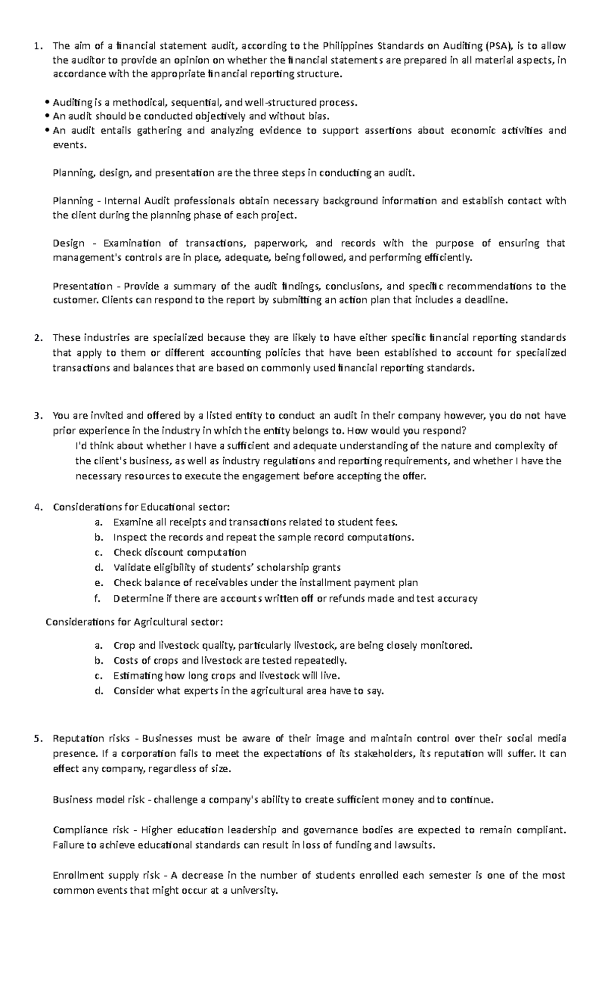 SI Activity - Excellent - The aim of a financial statement audit ...