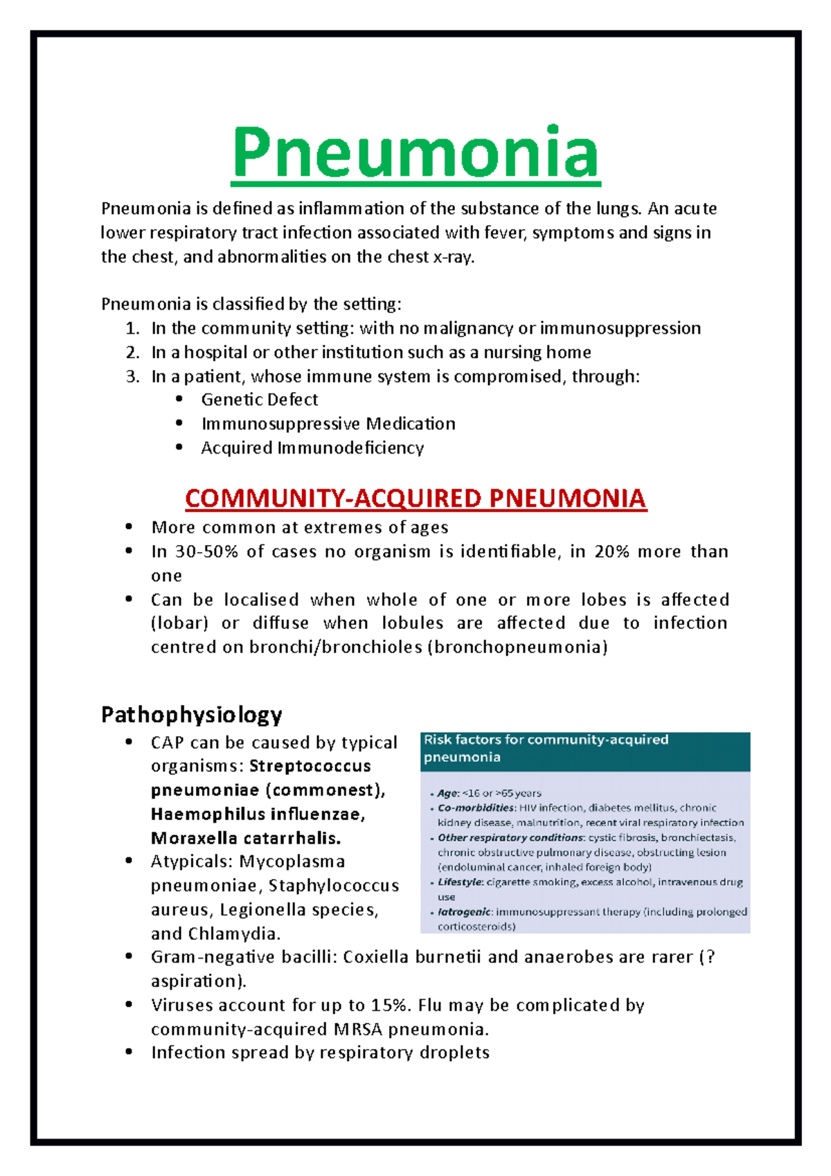 Pneumonia - Pneumonia Pneumonia is defined as inflammation of the ...