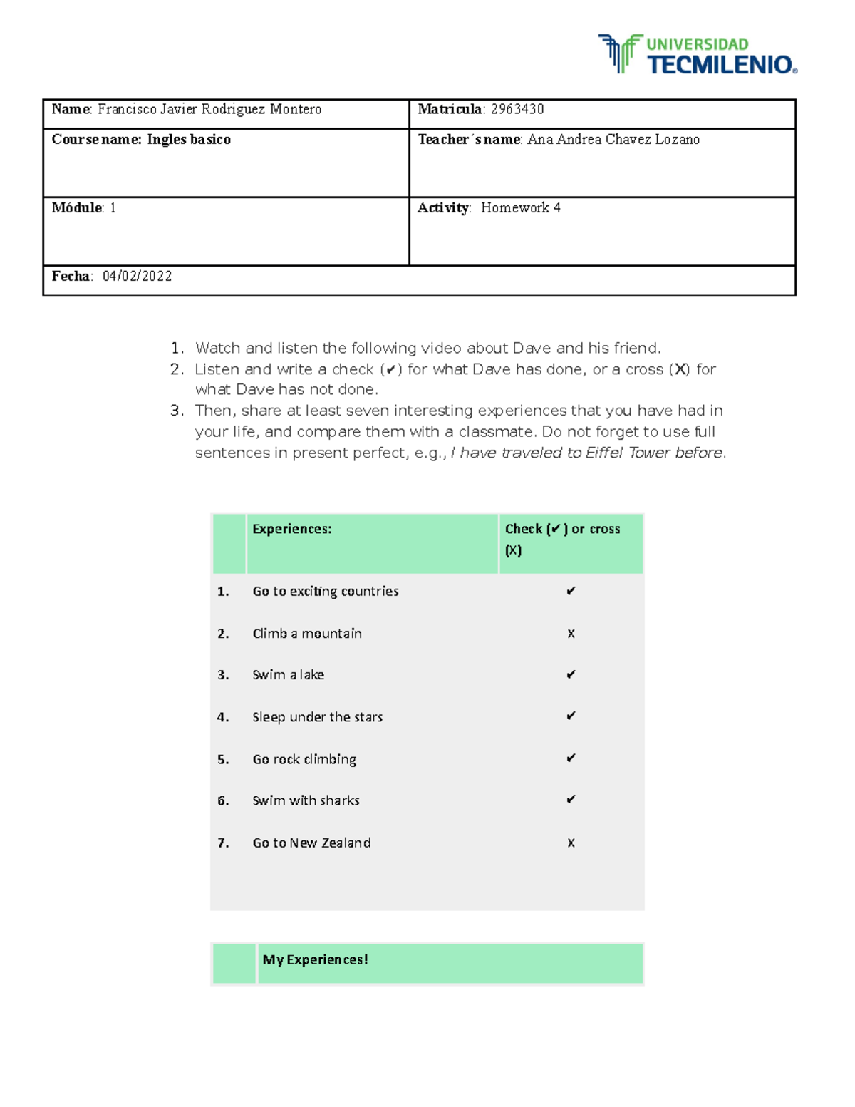 Homework 4 ingles basico - Inglés Básico - UANL - Studocu