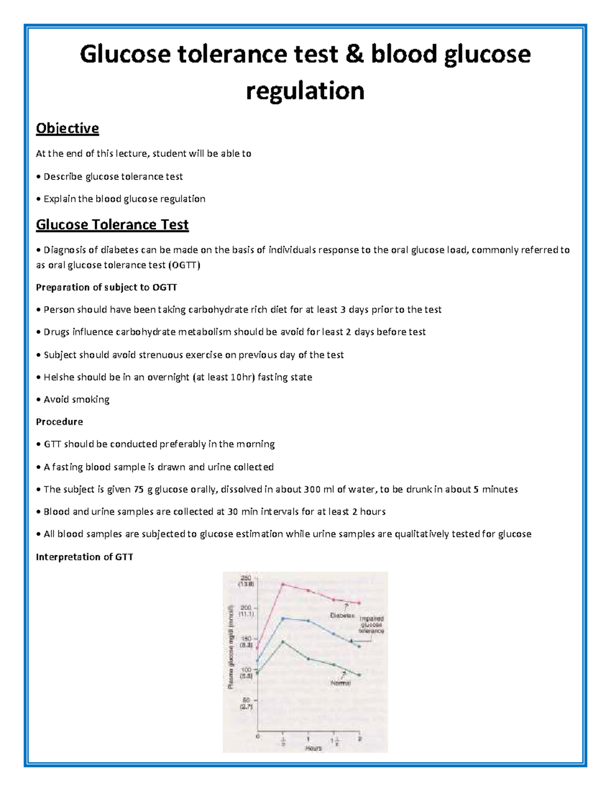 GTT and Regulation of Glucose level - Glucose tolerance test & blood ...