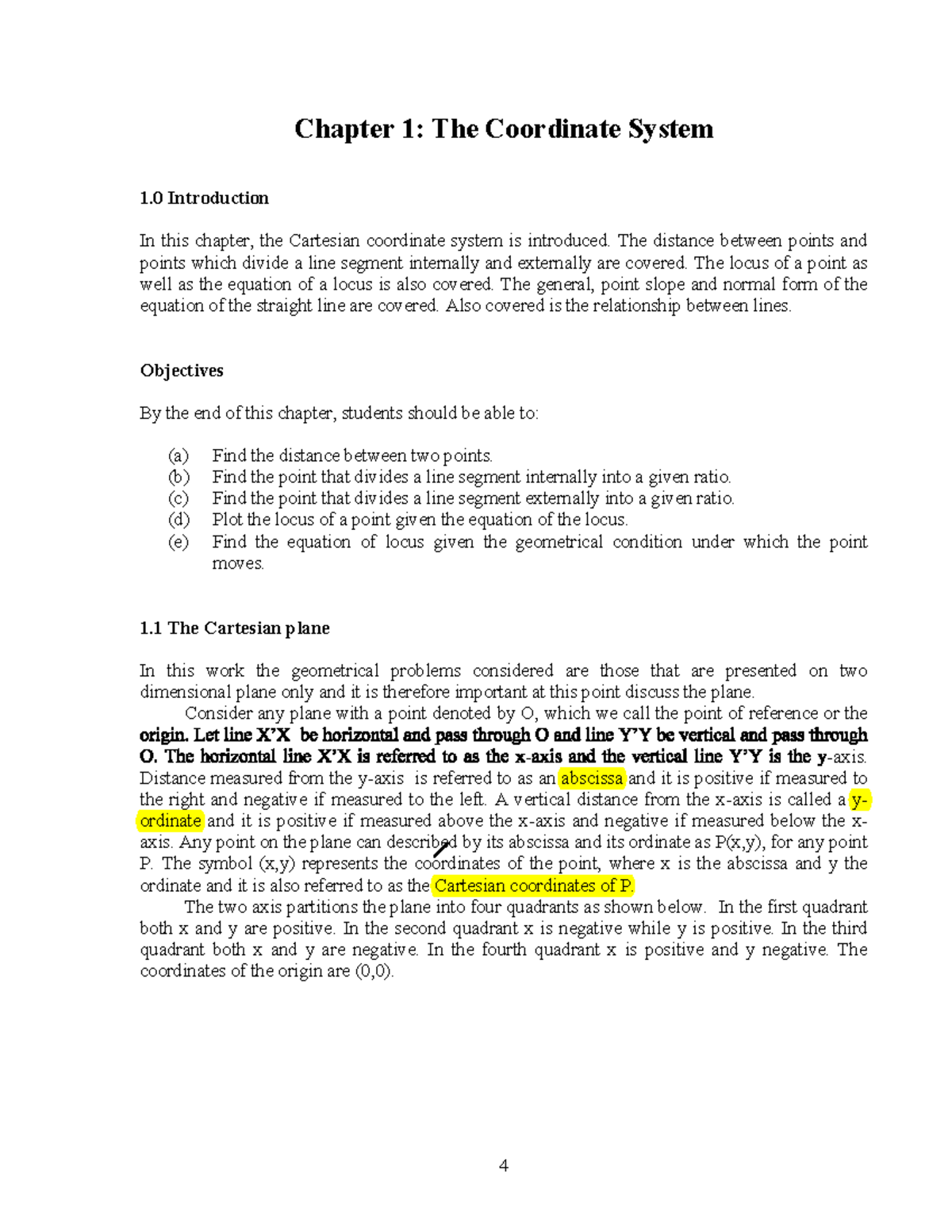 SMA 103 Lecture 1 notes - good - Chapter 1: The Coordinate System 1 ...