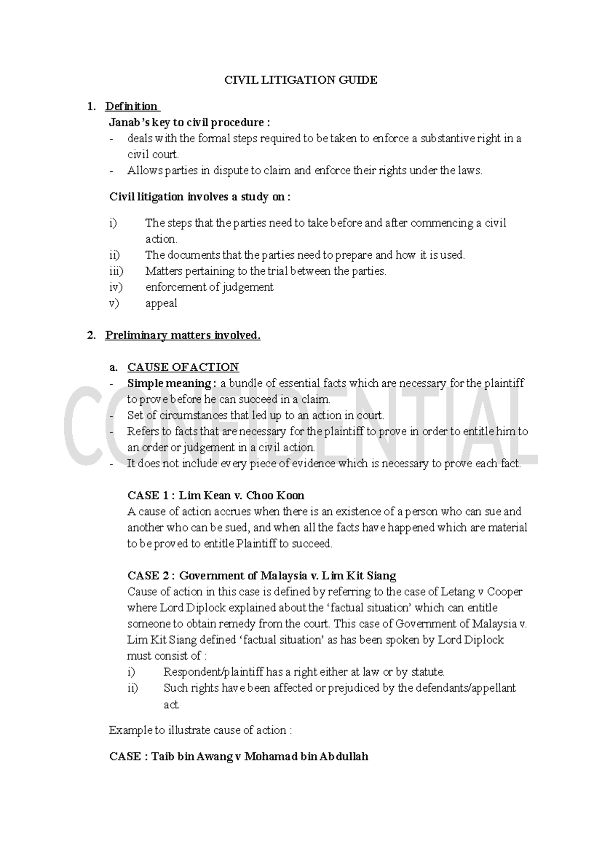 Civil Litigation Guide - CIVIL LITIGATION GUIDE Definition Janab’s key ...