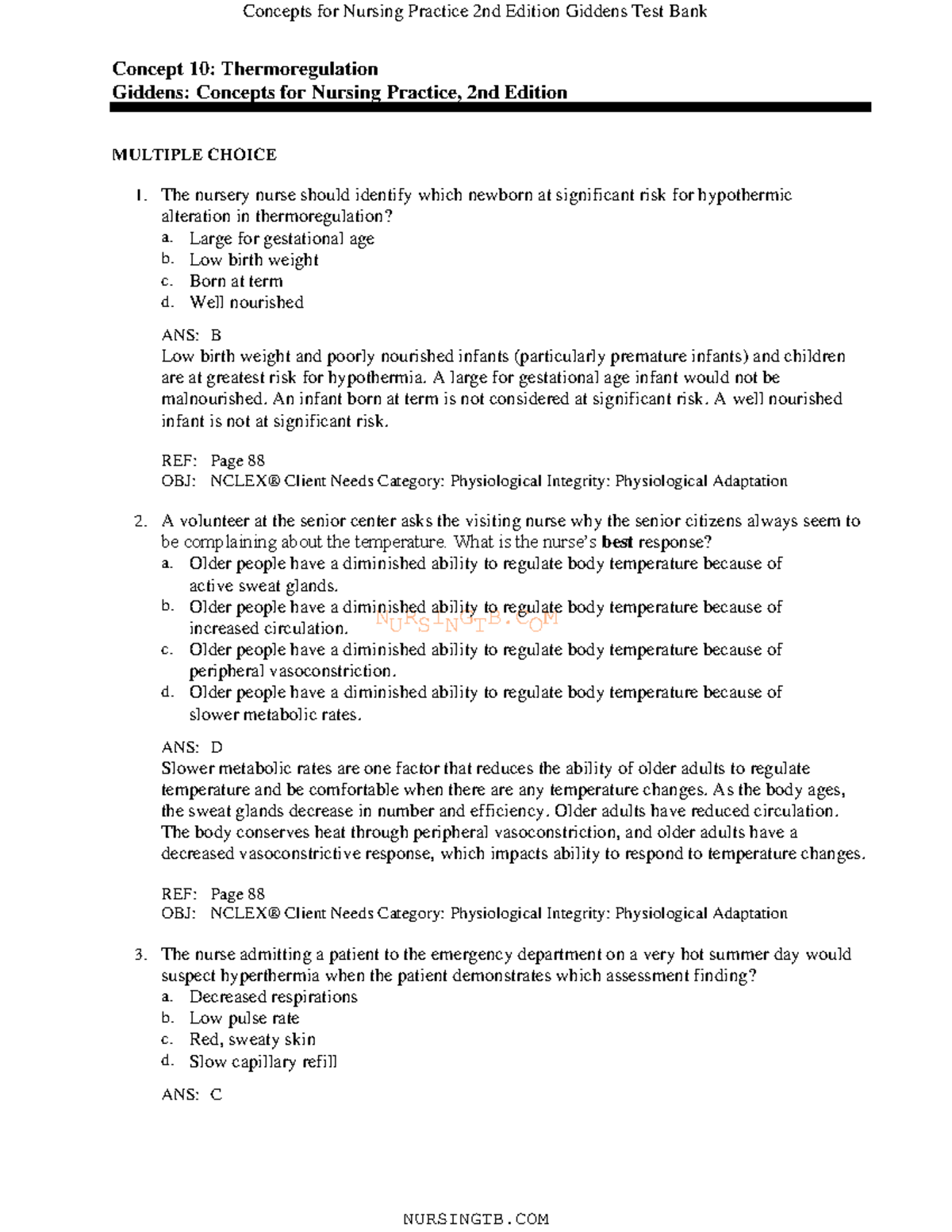 Giddens Concept 10 - NURSINGTB Concept 10: Thermoregulation Giddens ...