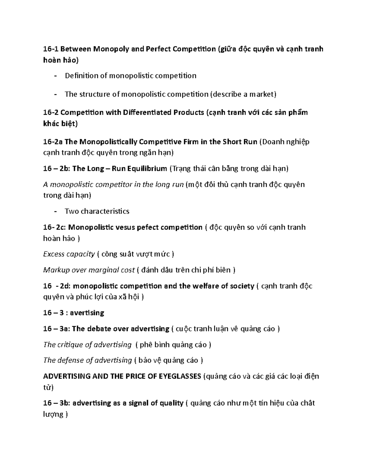 Outline monopolistic - notes - 16-1 Between Monopoly and Perfect ...