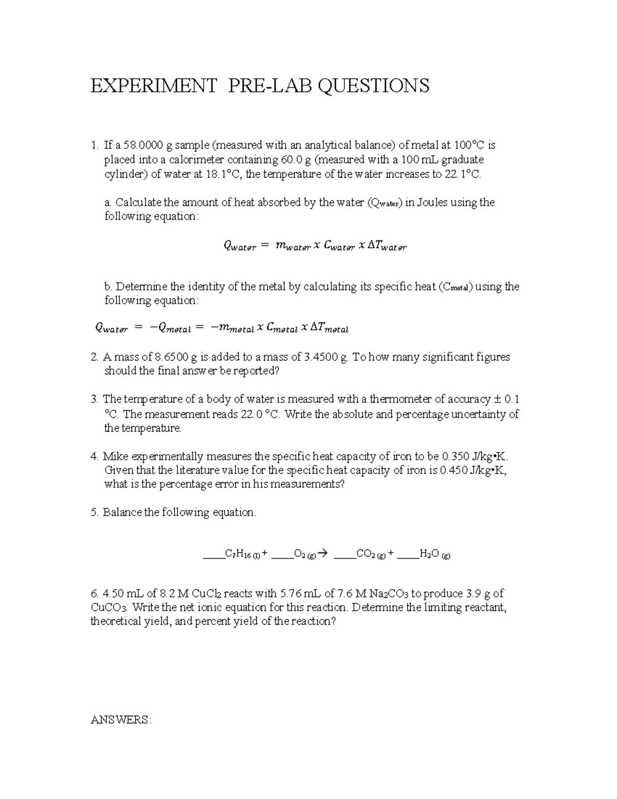 Pre-Lab #4 - Pre Lab work with questions - EXPERIMENT PRE-LAB QUESTIONS ...