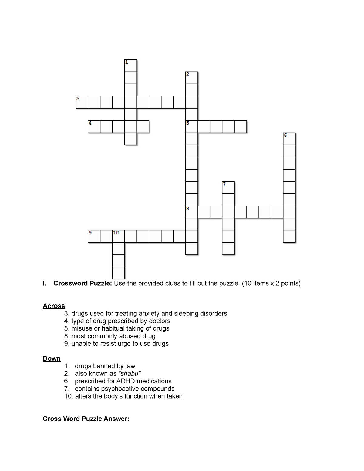 04 Worksheet 1 Understanding SELF I Crossword Puzzle: Use the