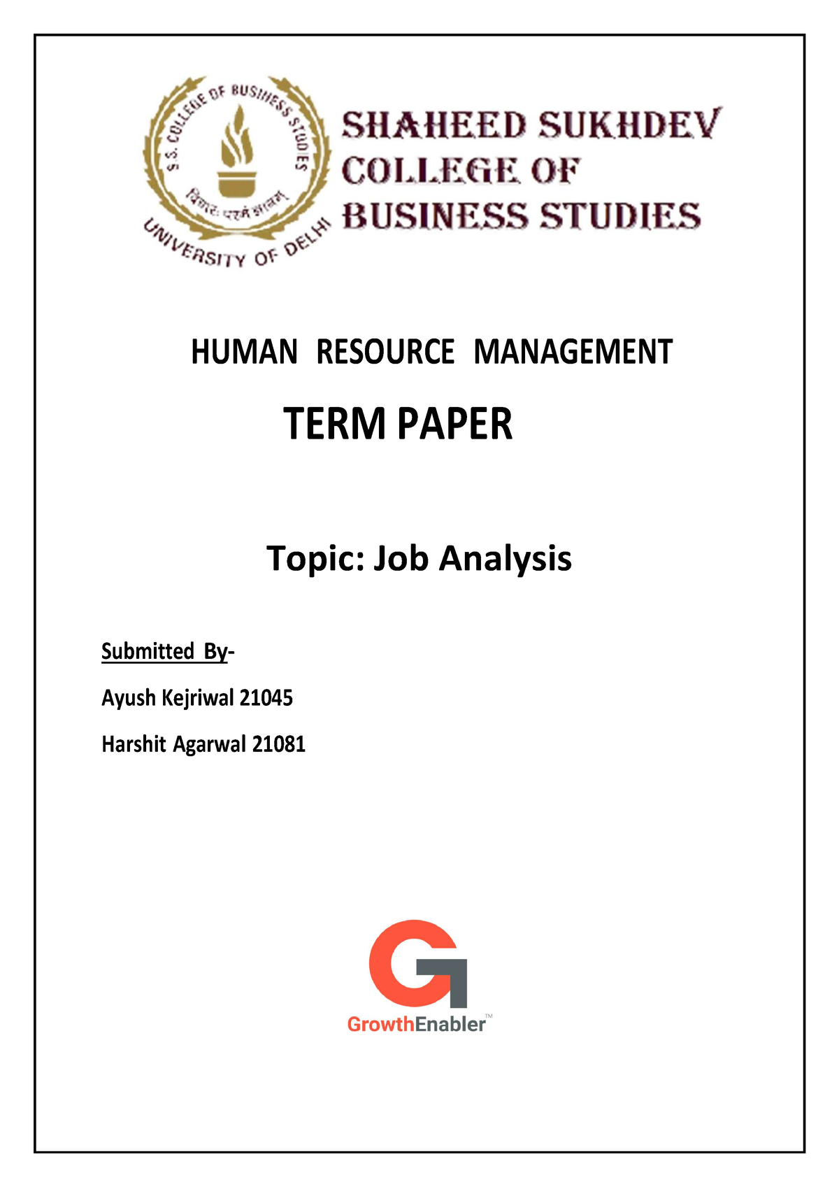 term paper on job analysis