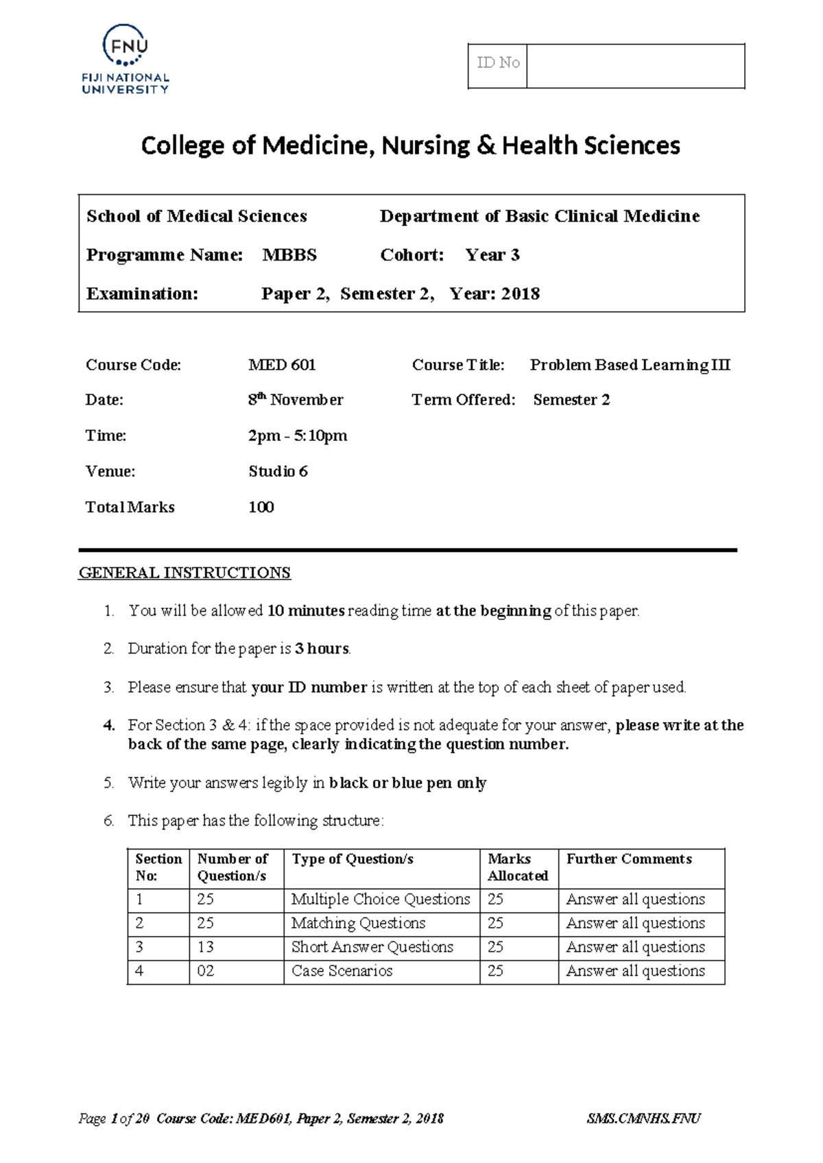 MED 601 Problem Based Learning III Paper 2 S2 2018 - College of ...