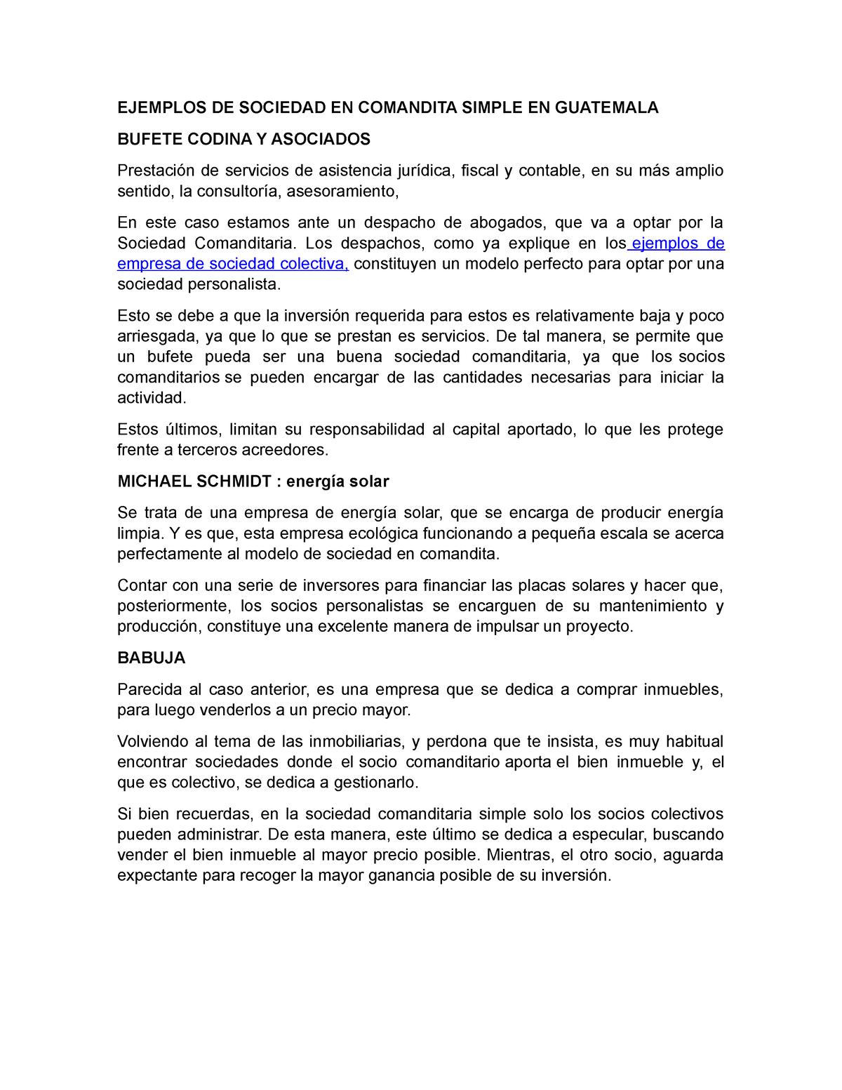 Documento único normas - EJEMPLOS DE SOCIEDAD EN COMANDITA SIMPLE EN  GUATEMALA BUFETE CODINA Y - Studocu