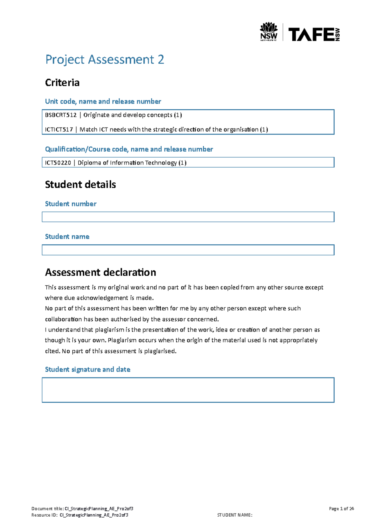 Cl Strategic Planning AE Pro2of3 - Project Assessment 2 Criteria Unit ...