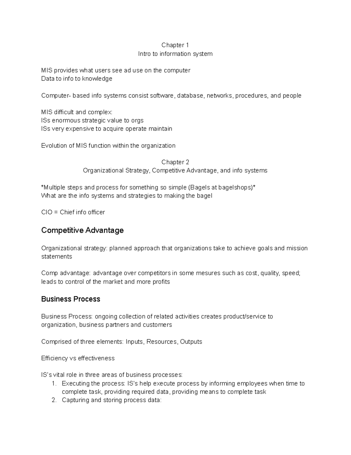 ADM2372 Notes - Chapter 1 Intro to information system MIS provides what ...