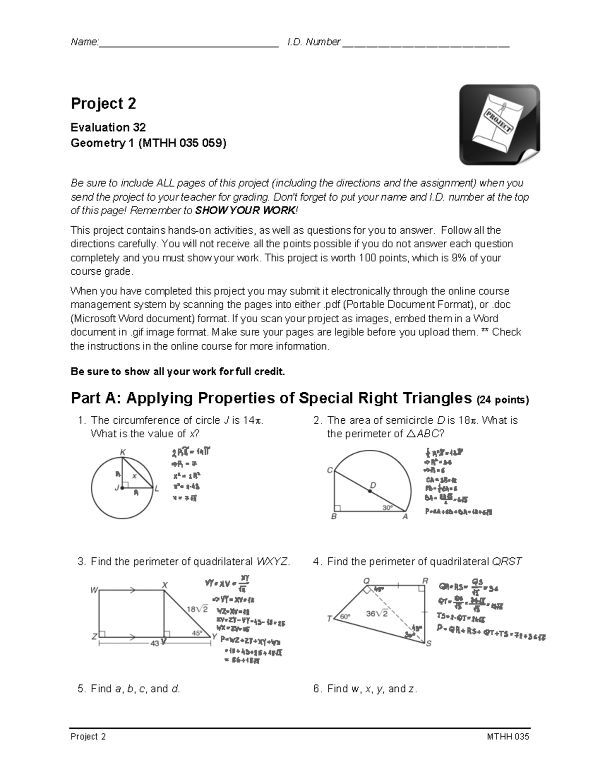 MTHH035059 Project 2 - Notes - Name:_________________________________ I ...
