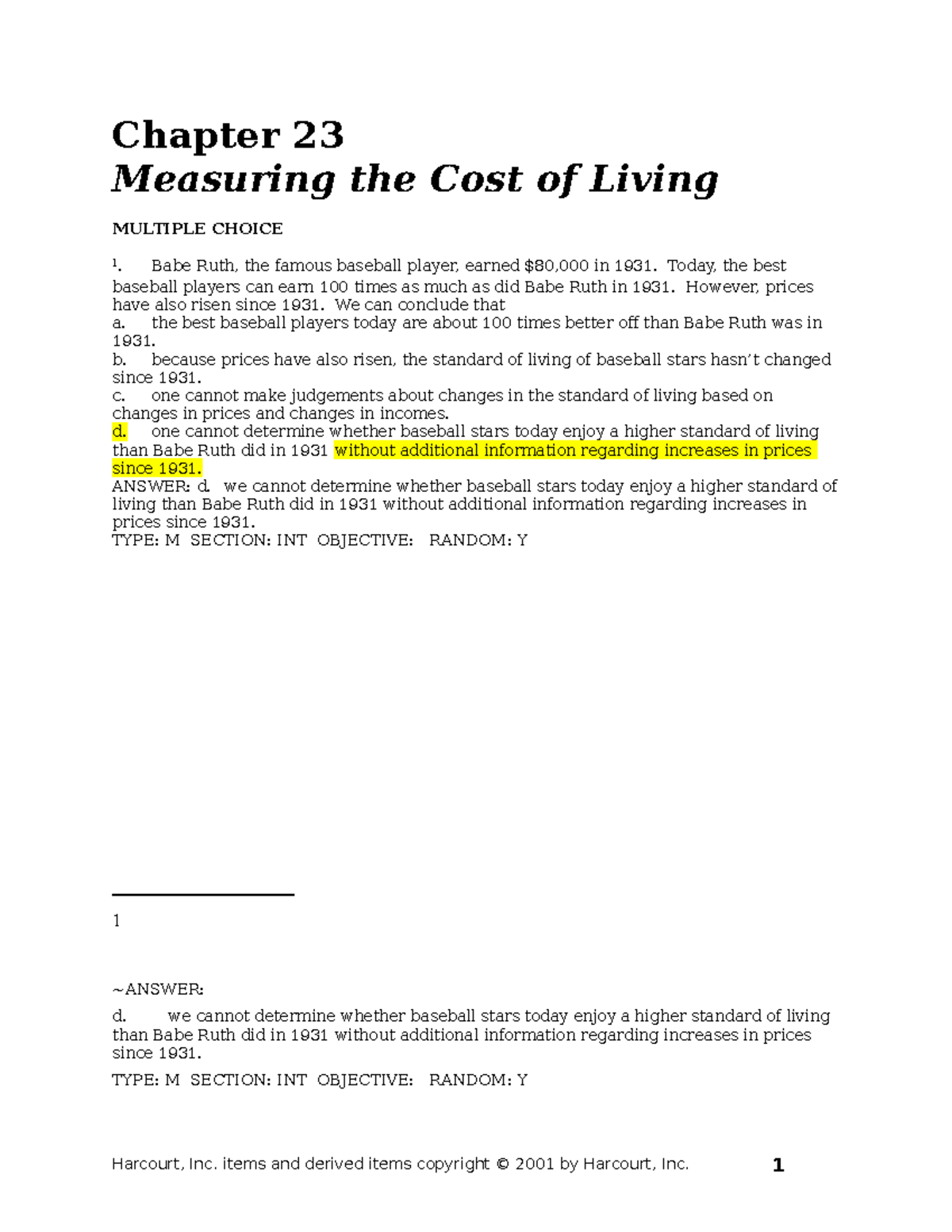 Chap23 - hghghngfnfc - Chapter 23 Measuring the Cost of Living MULTIPLE ...