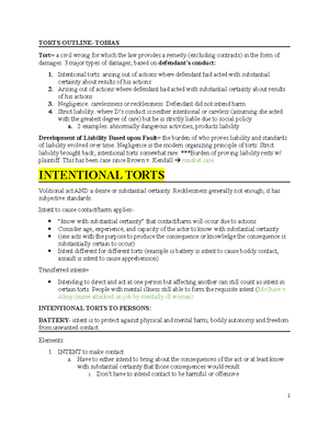 Torts Study Outline - Use google doc not this one!!!! 5 major phases of ...