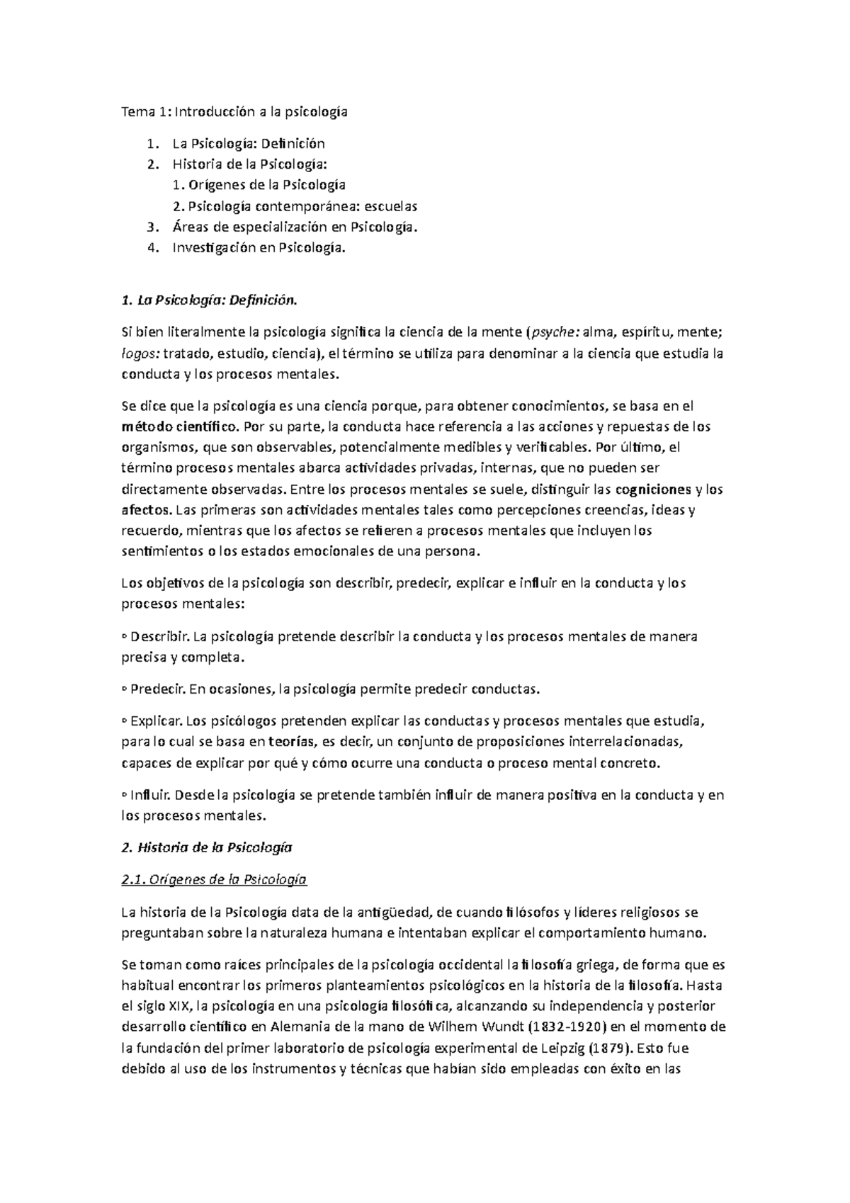 Tema 1 - Tema 1: Introducción a la psicología - Tema 1: Introducción a ...