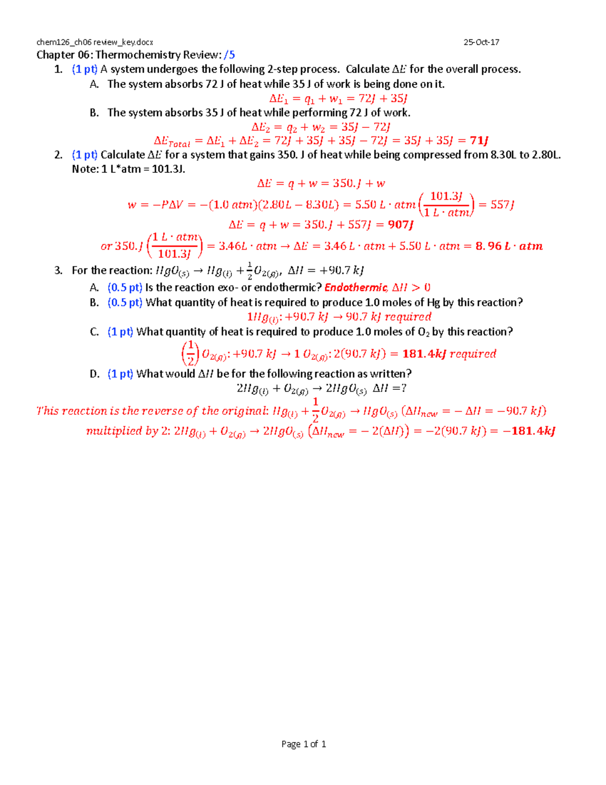 Chapter 6 thermochemistry review answer key - chem126_ch06 review_key ...