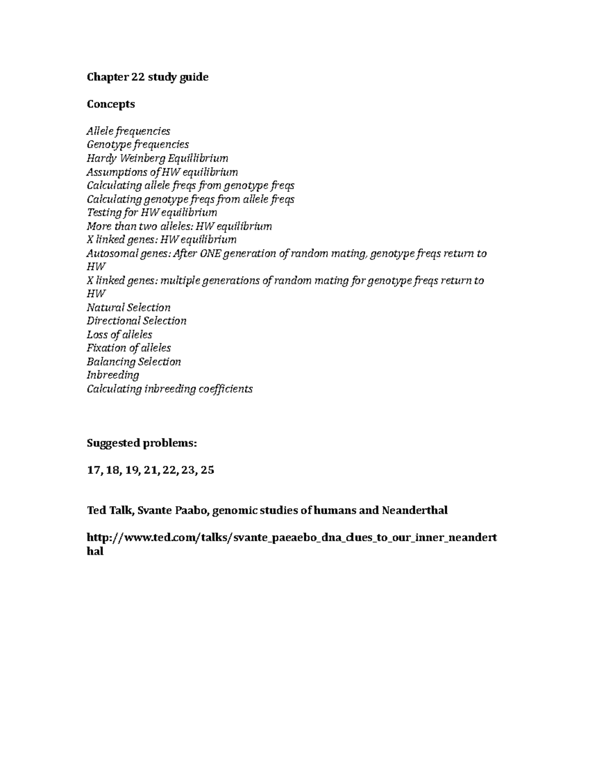 Chapter 20 study guide - Chapter 22 study guide Concepts Allele ...