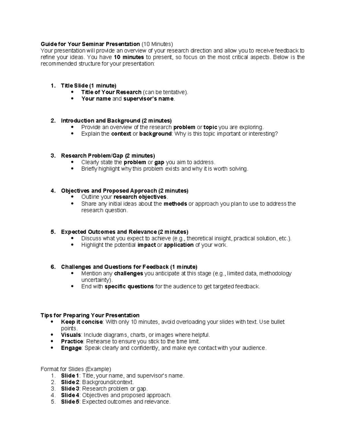 Guide for Your Seminar Presentation - You have 10 minutes to present ...