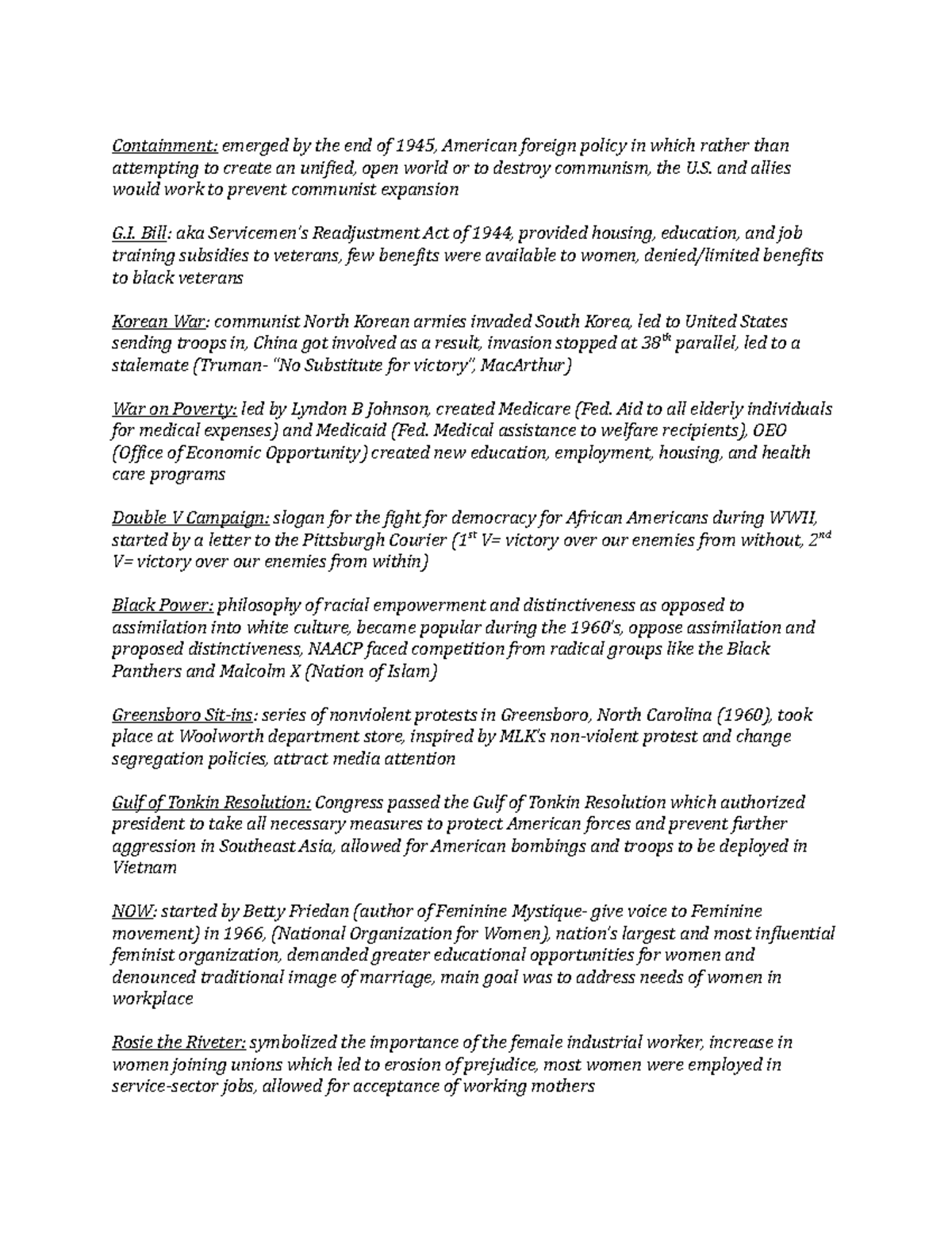 History 104 Final Study Guide Containment emerged by the end of 1945