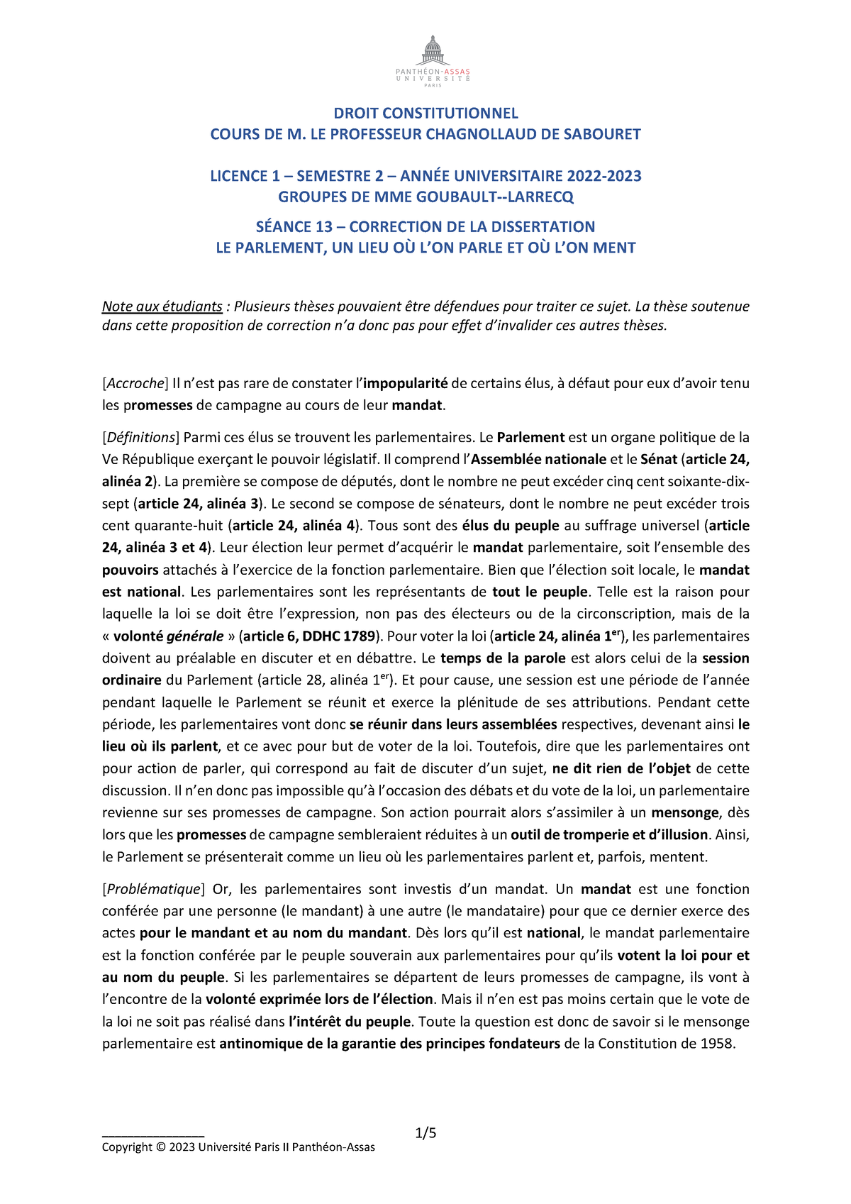 citation sur le parlement dissertation