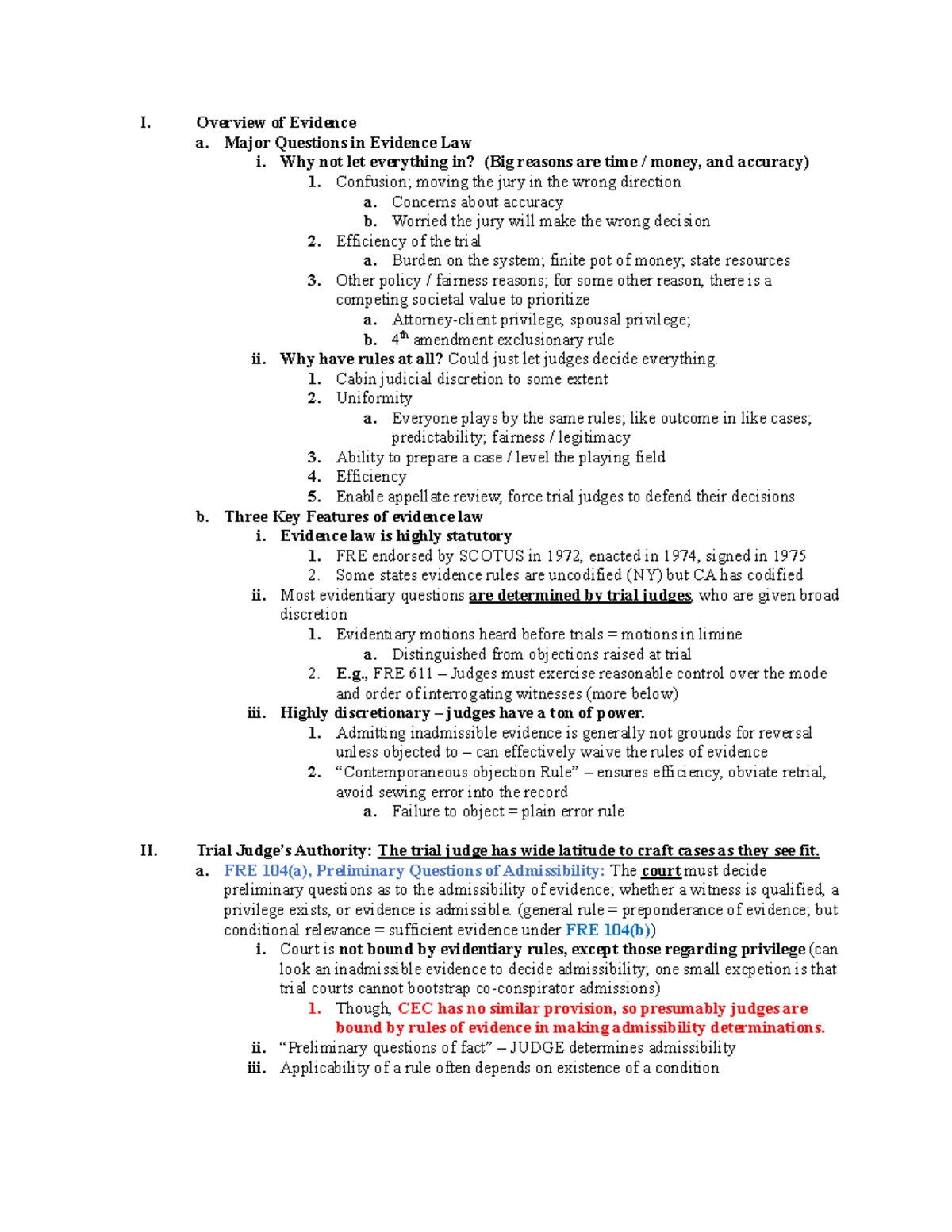 Roth Fall 2021 Evidence - I. Overview of Evidence a. Major Questions in ...