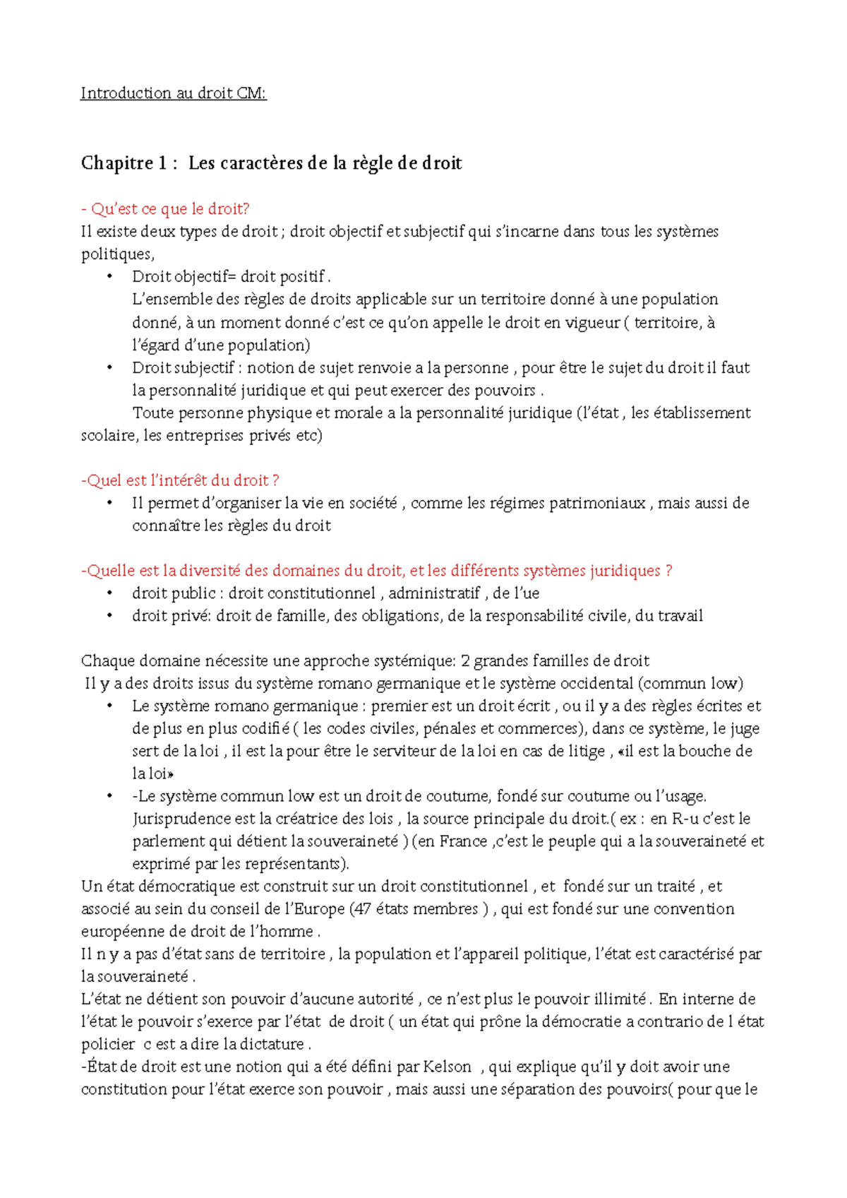 Chapitre 1 +Intro - Introduction au droit CM: Chapitre 1 : Les ...