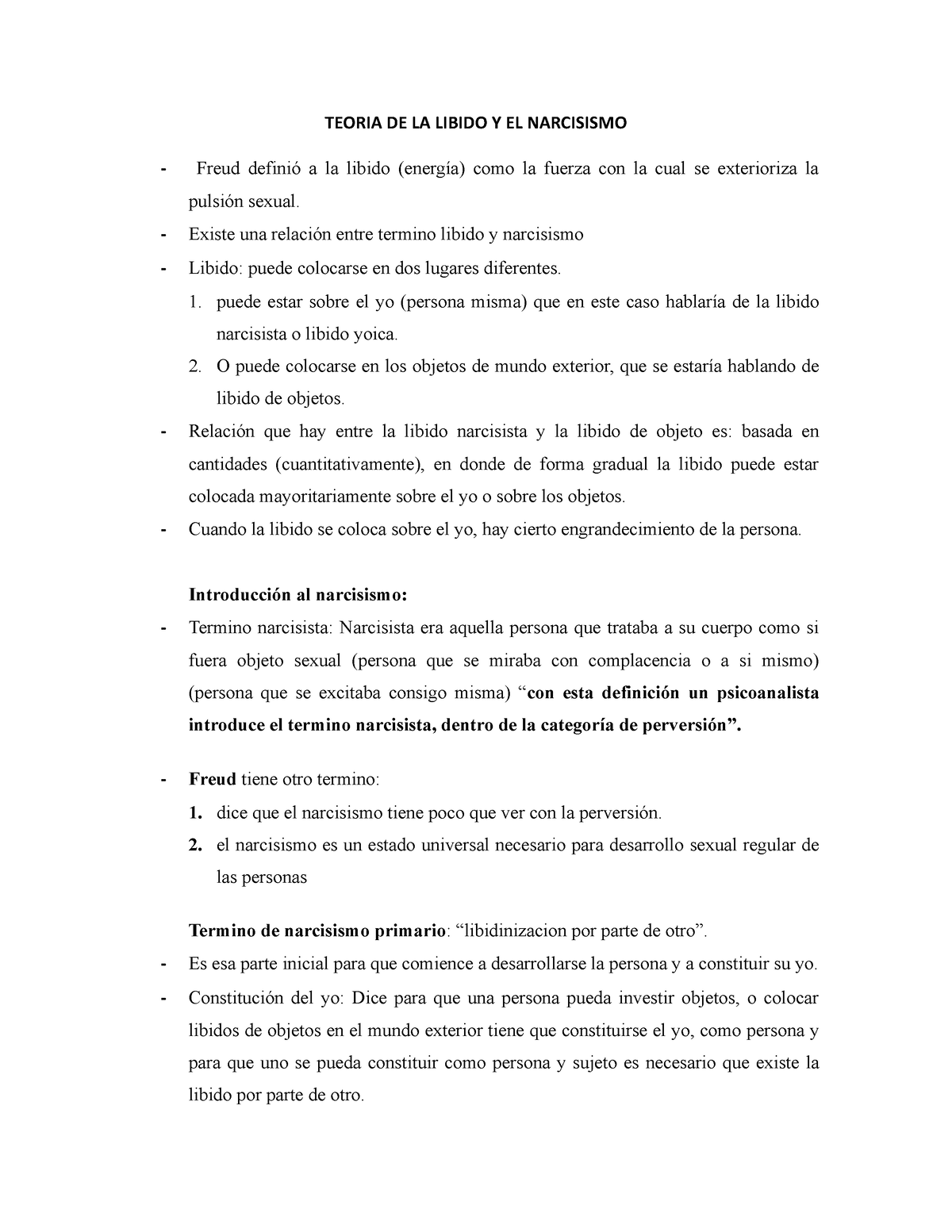 Trabajo Psicoanalisis - TEORIA DE LA LIBIDO Y EL NARCISISMO - Freud ...