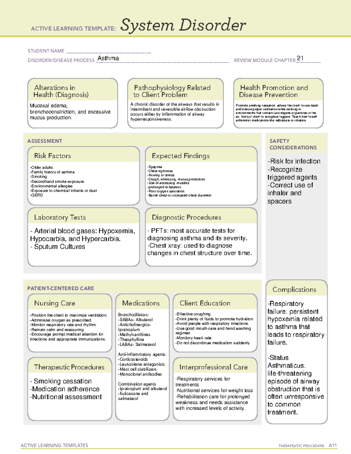 Asthma - Homework - ACTIVE LEARNING TEMPLATES THERAPEUTIC PROCEDURE A ...