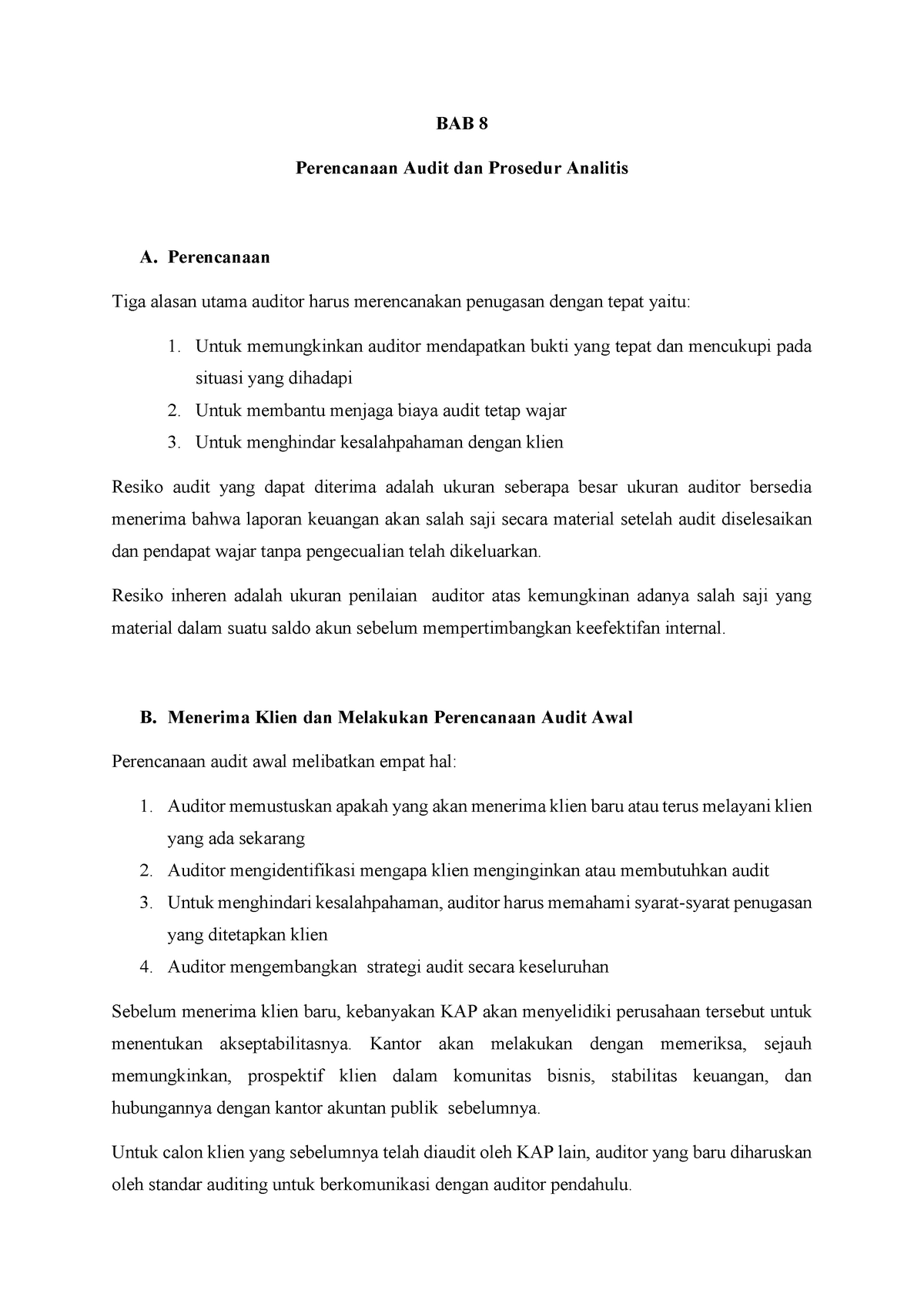 Auditing Arens BAB 8 Perencanaan Audit Dan Prosedur Analitis - BAB 8 ...