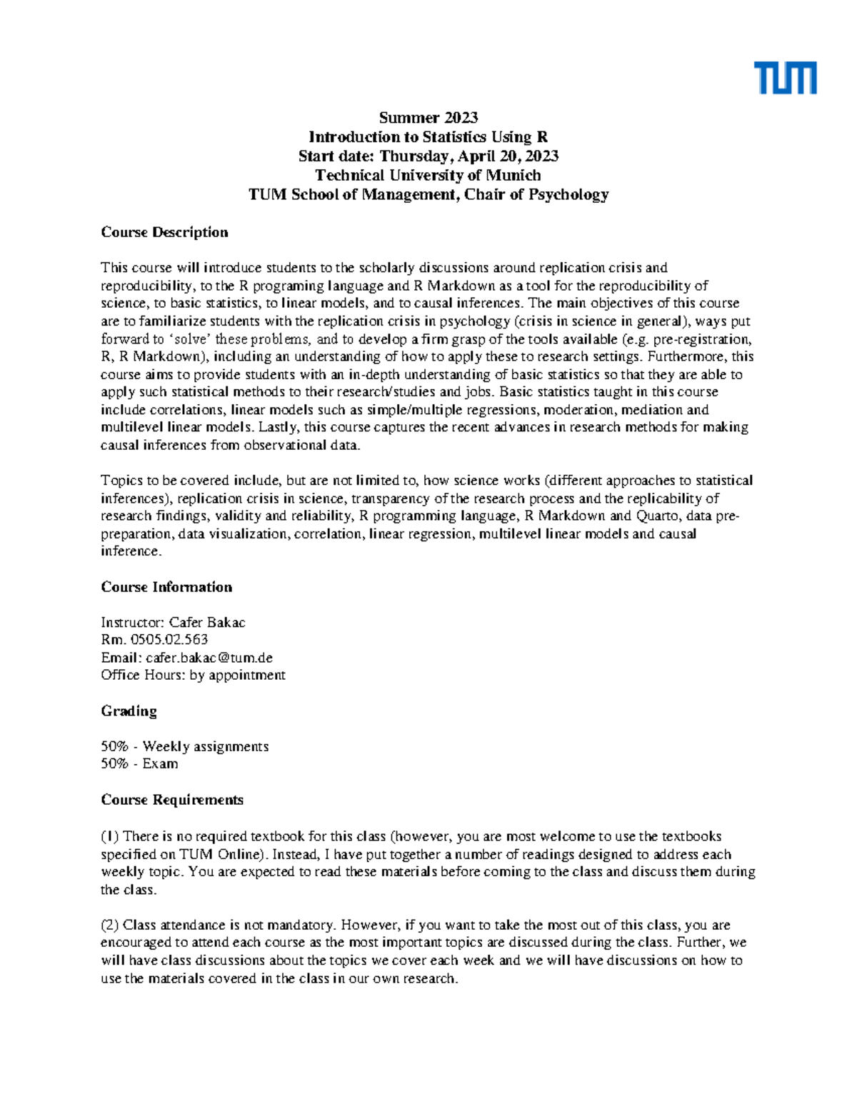 Syllabus Stat R - Summer 2023 Introduction to Statistics Using R Start ...
