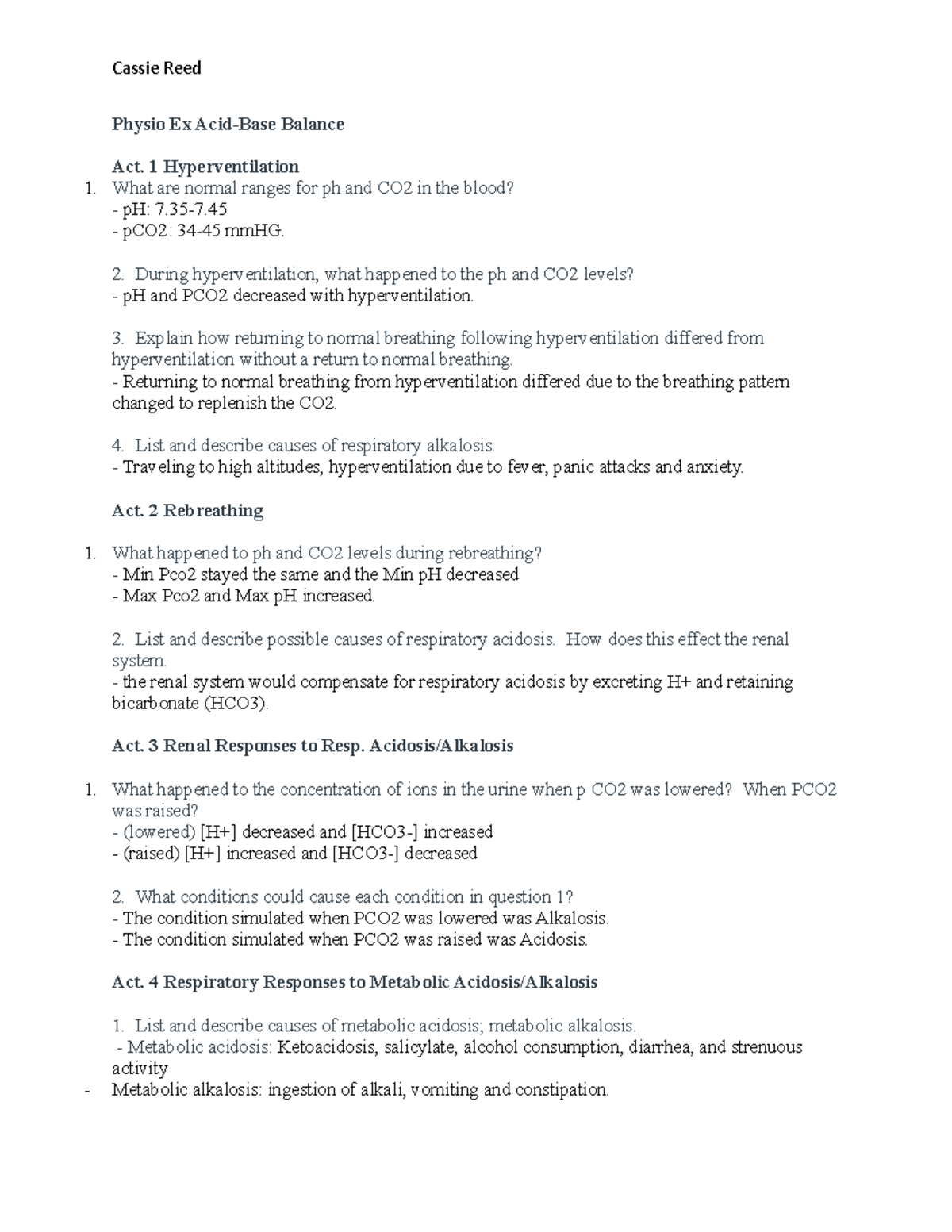 Physio Ex 10 ANP 201 - Assignments - Cassie Reed Physio Ex Acid-Base ...