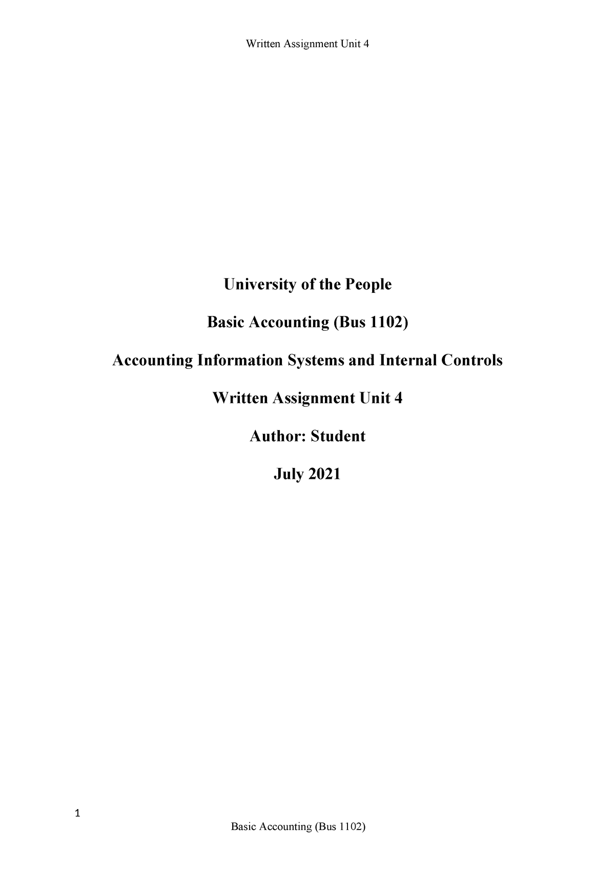 Bus 1102 Written Assignment Unit 4 - University Of The People Basic ...