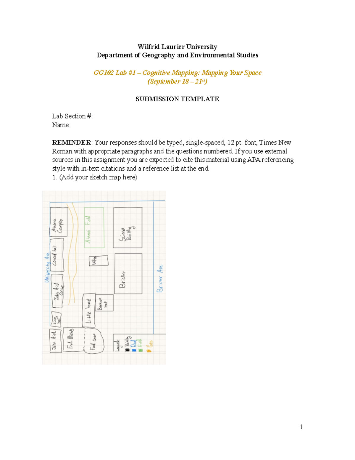 GG102 Lab 1 Lab 1 Wilfrid Laurier University Department of