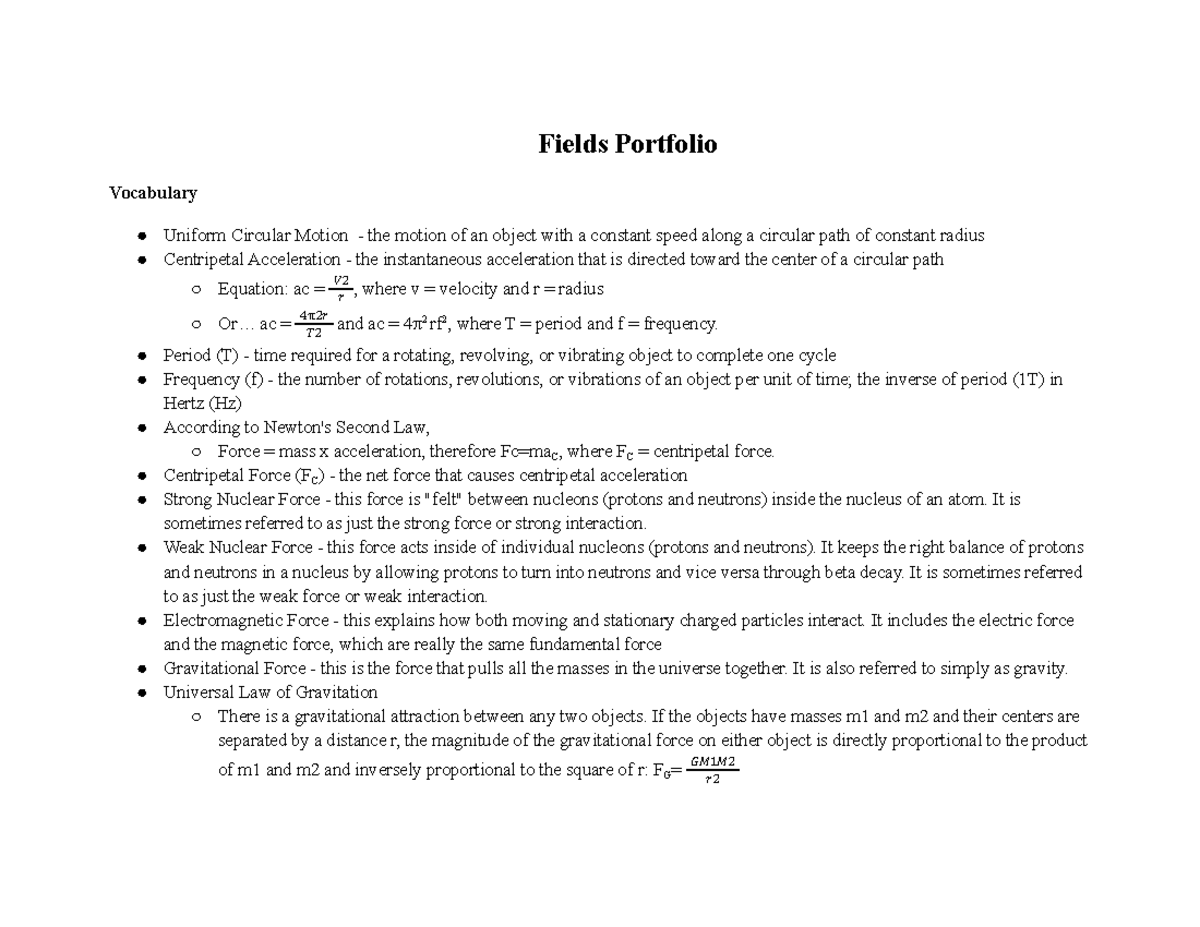 Fields Portfolio - Mike Mackenzie - PHY 1331 - uOttawa - Studocu