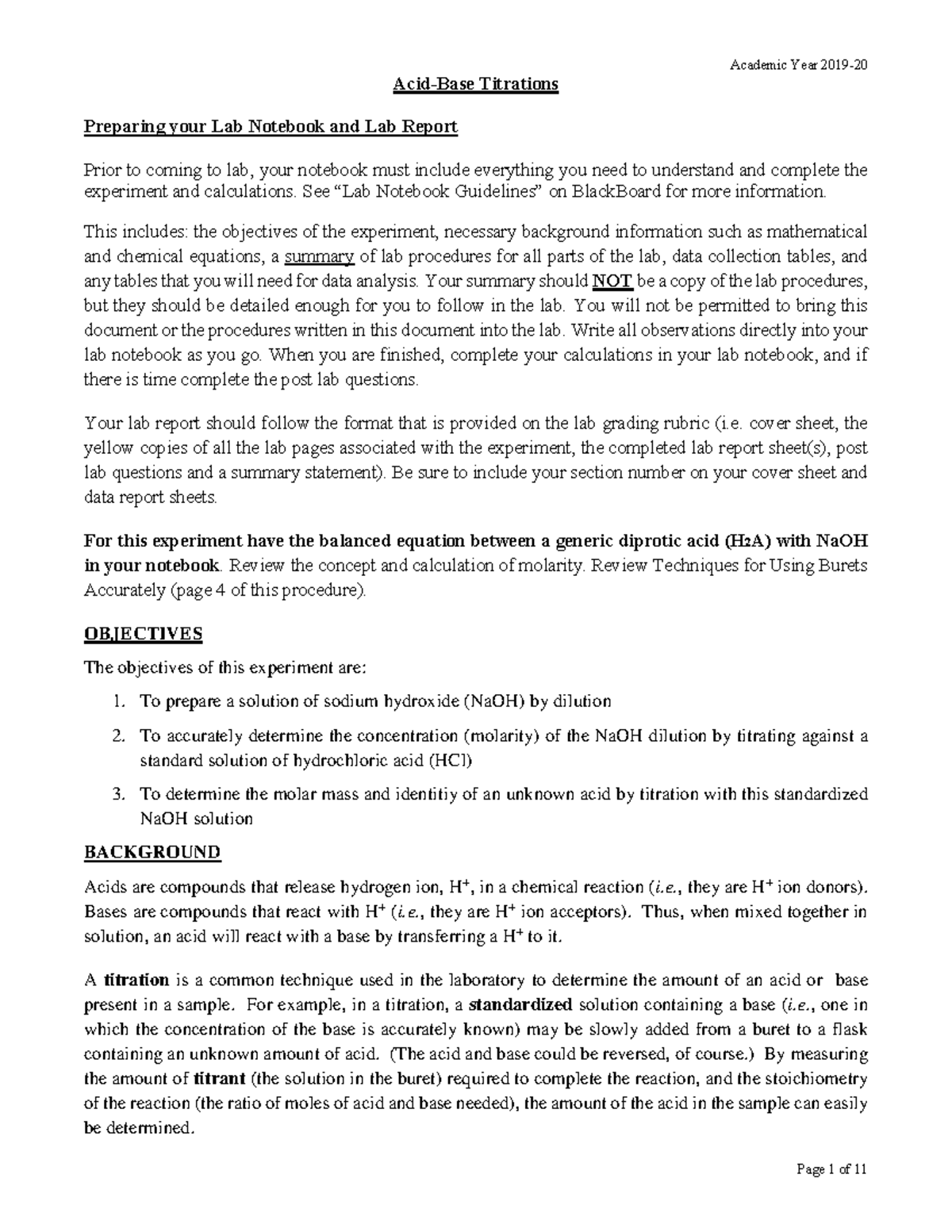 Acid Base Titration 08 2019 - Acid-Base Titrations Preparing your Lab ...