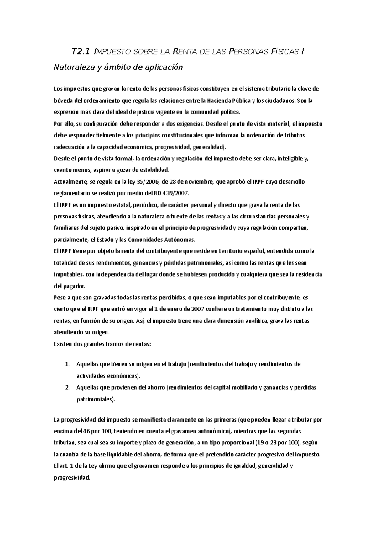 Tema 2.1 Impuesto sobre la Renta de las Personas Físicas - T2 IMPUESTO ...