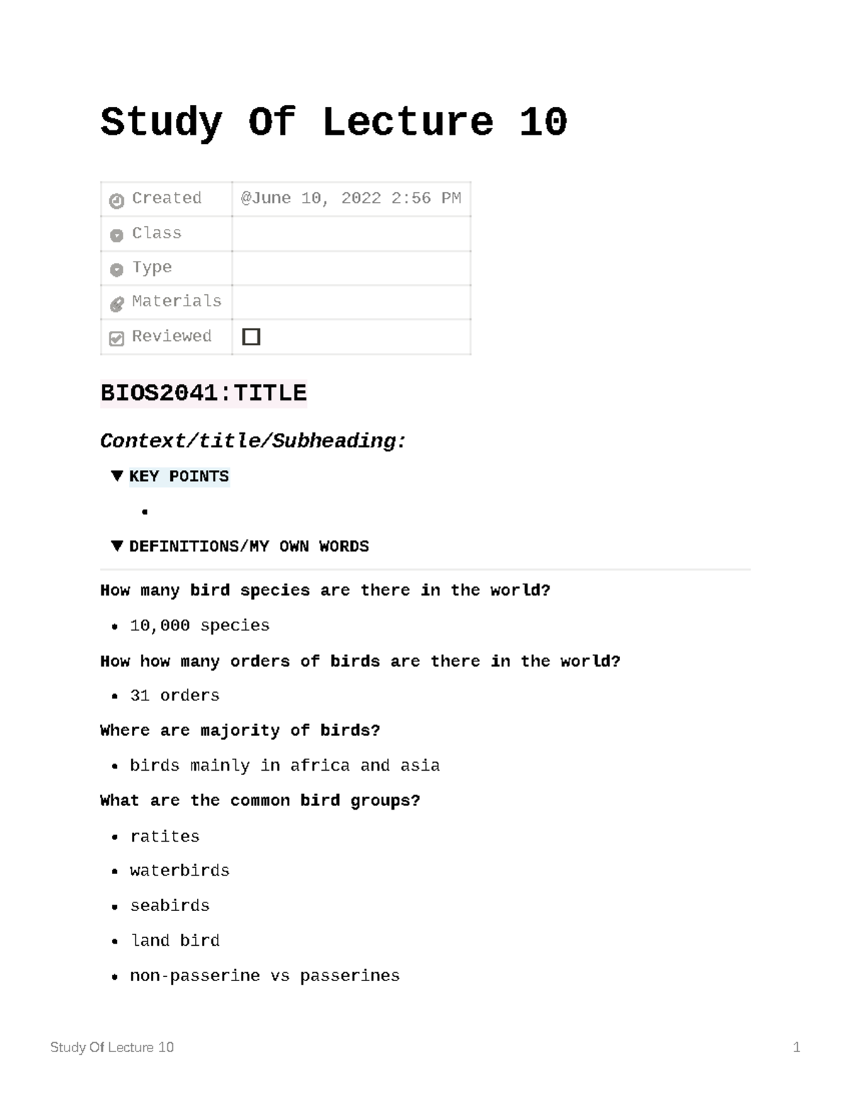 Study Of Lecture 10 passerines belong to? (are known as perching