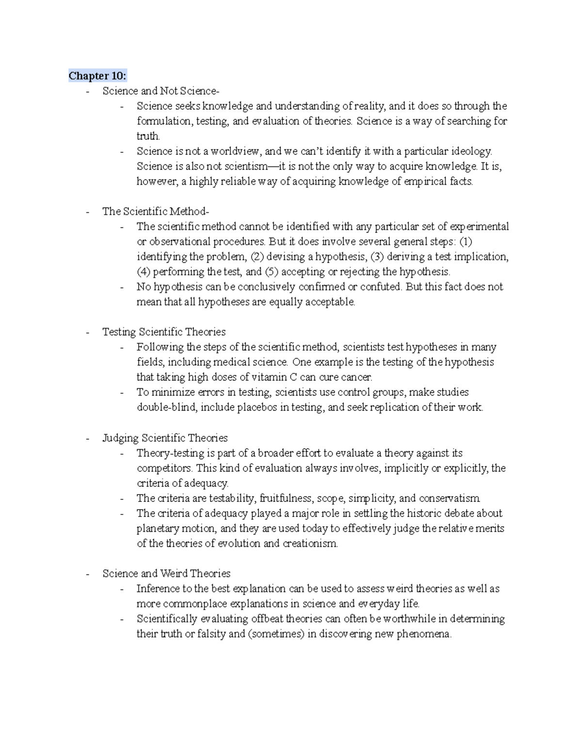PHI 103 chapter 10 - Chapter 10: - Science and Not Science- Science ...