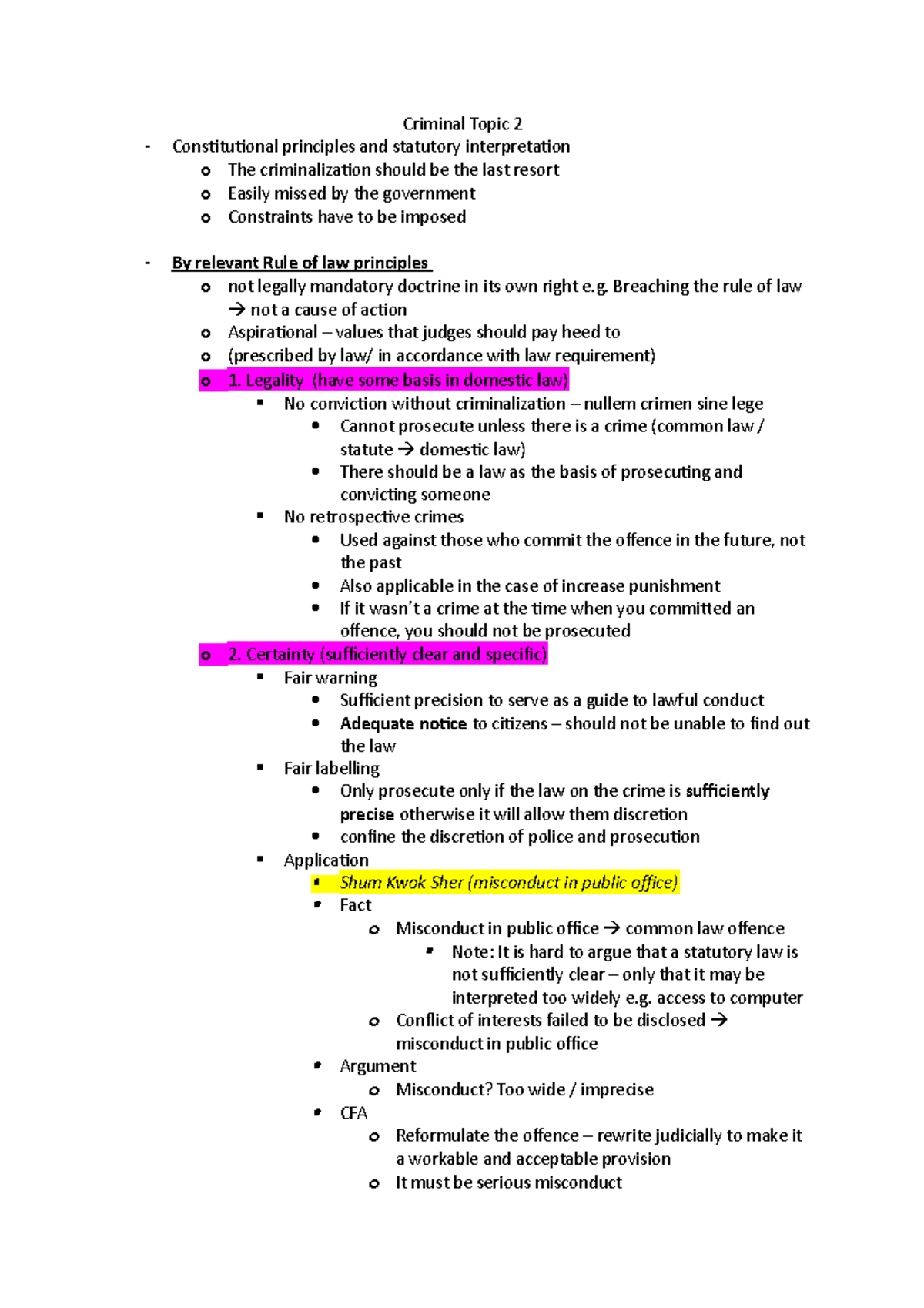 Criminal Topic 2 - Lecture notes 2 - Criminal Topic 2 Constitutional ...