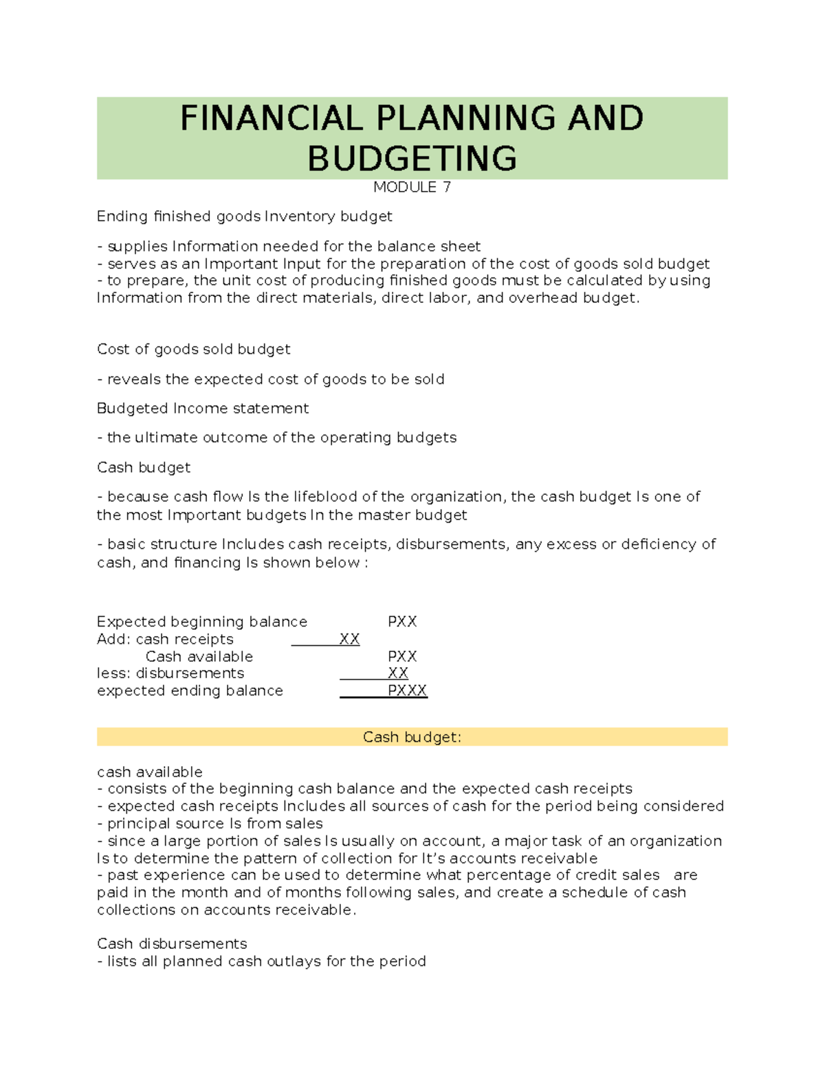 Financial Planning AND Budgeting FINANCIAL PLANNING AND BUDGETING