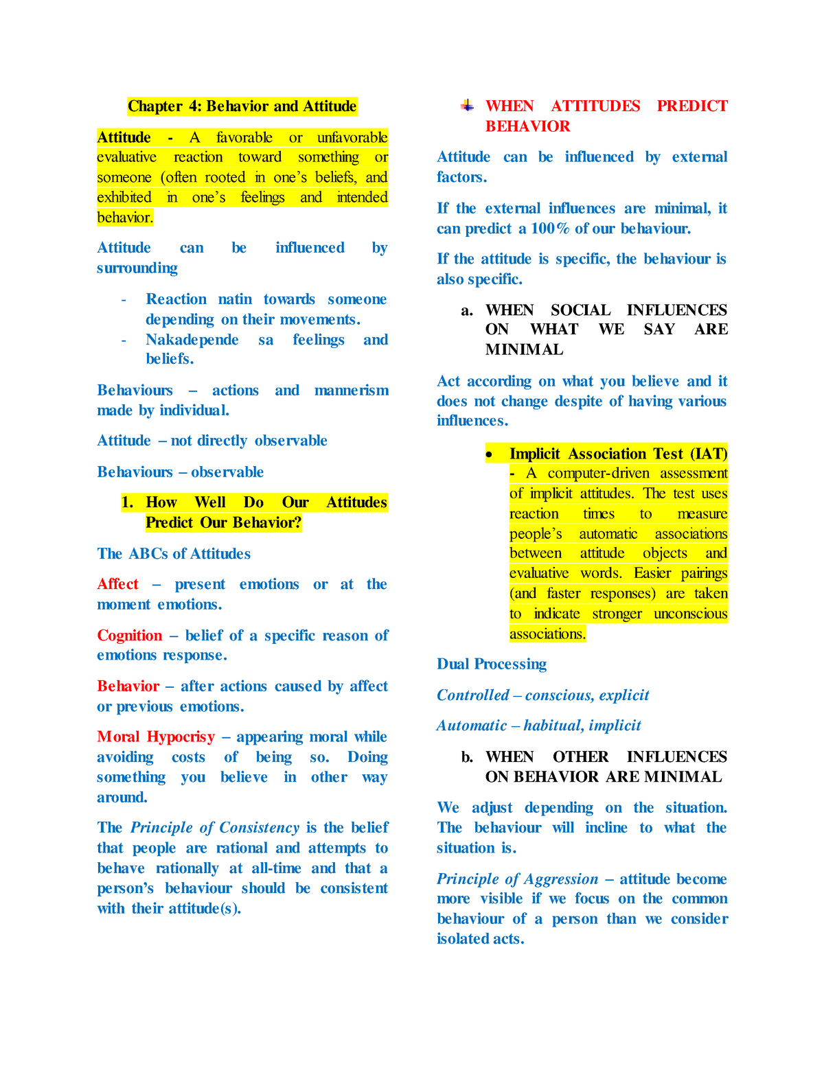 Chapter 4 Reviewer - Chapter 4: Behavior And Attitude Attitude - A ...