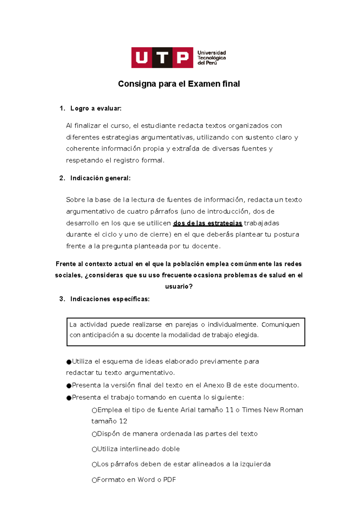 Examen Final S Esquema De Produccion Consigna Para El Examen Final Logro A Evaluar Al