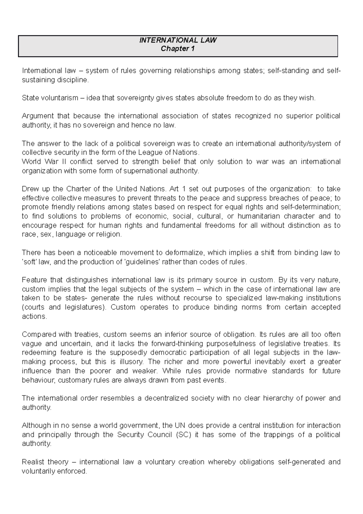 International LAW exam notes - INTERNATIONAL LAW Chapter 1 ...