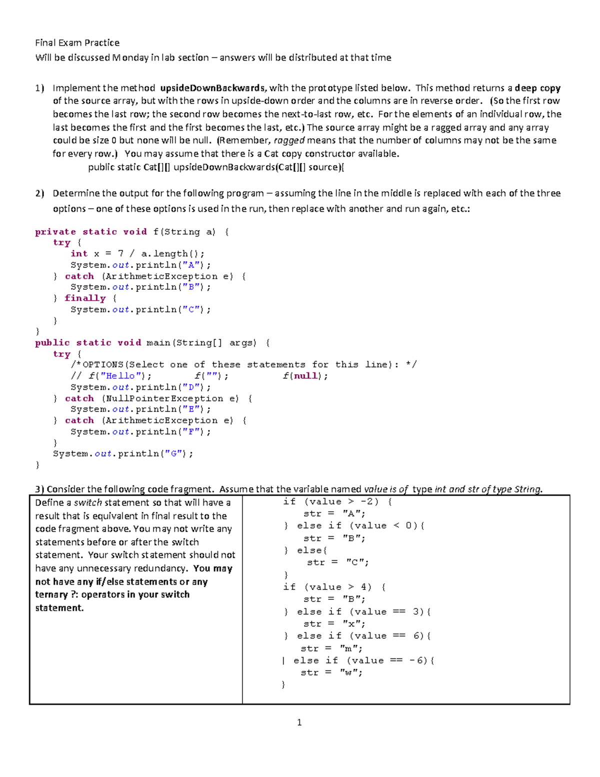 CMSC131 Final Exam Review Spr 2014 - Final Exam Practice Will be ...