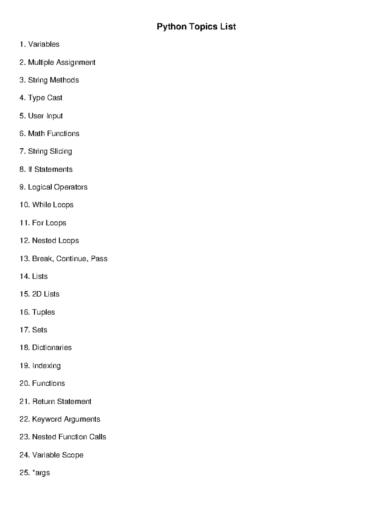 Python Topics Detailed Summary (1-63) - Python Topics List Variables ...