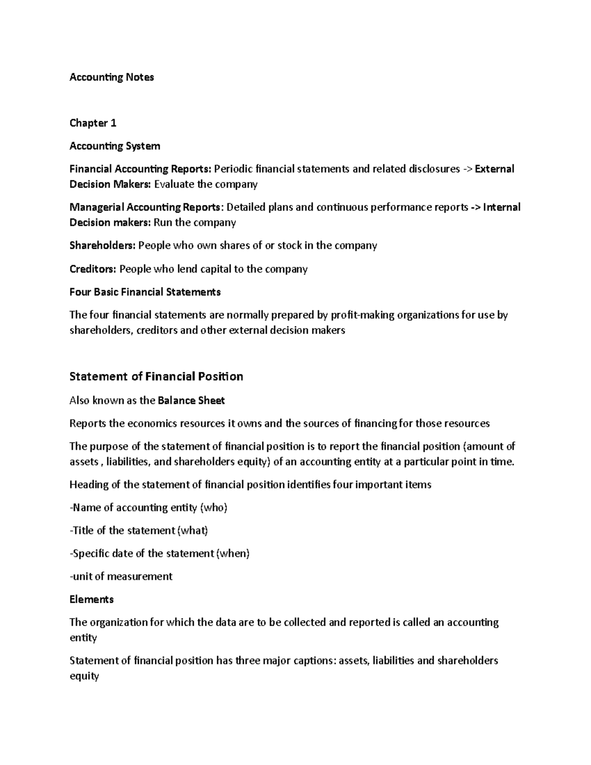 BU127 Full Course Notes - Accounting Notes Chapter 1 Accounting System ...