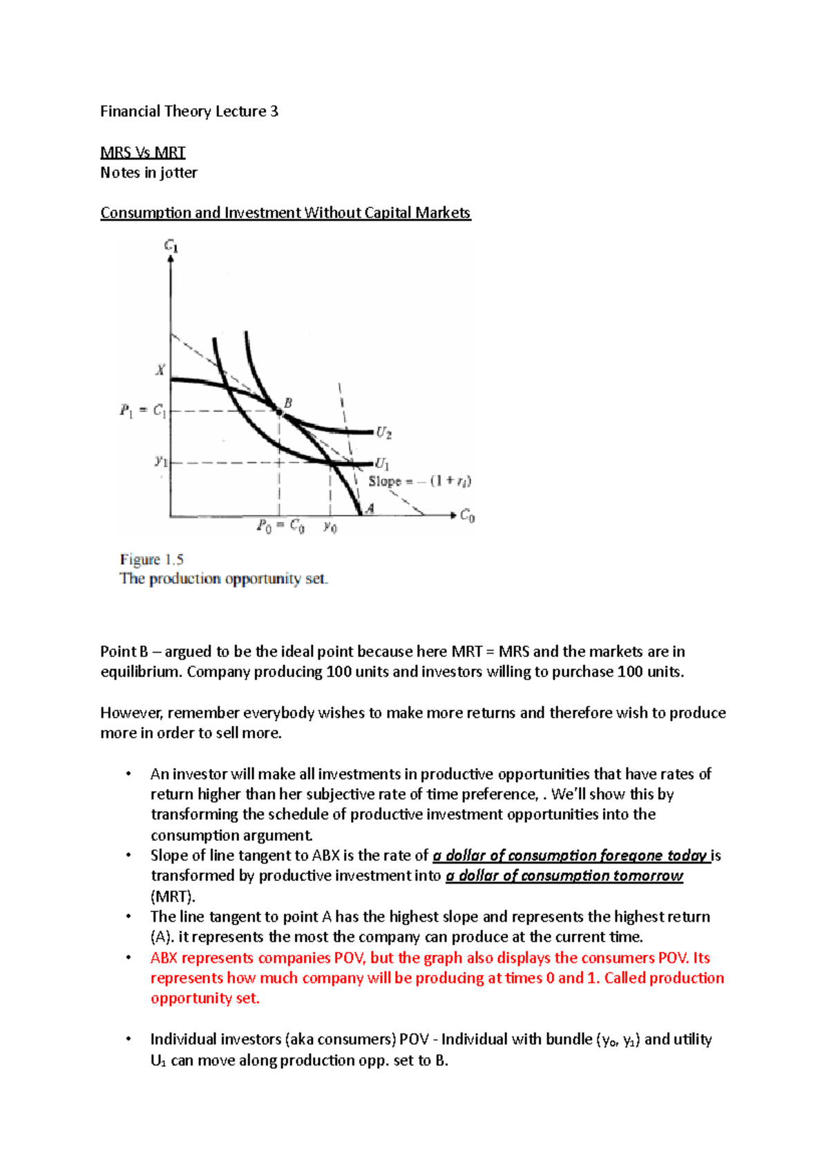Financial Theory Lecture 3 Company producing 100 units and investors