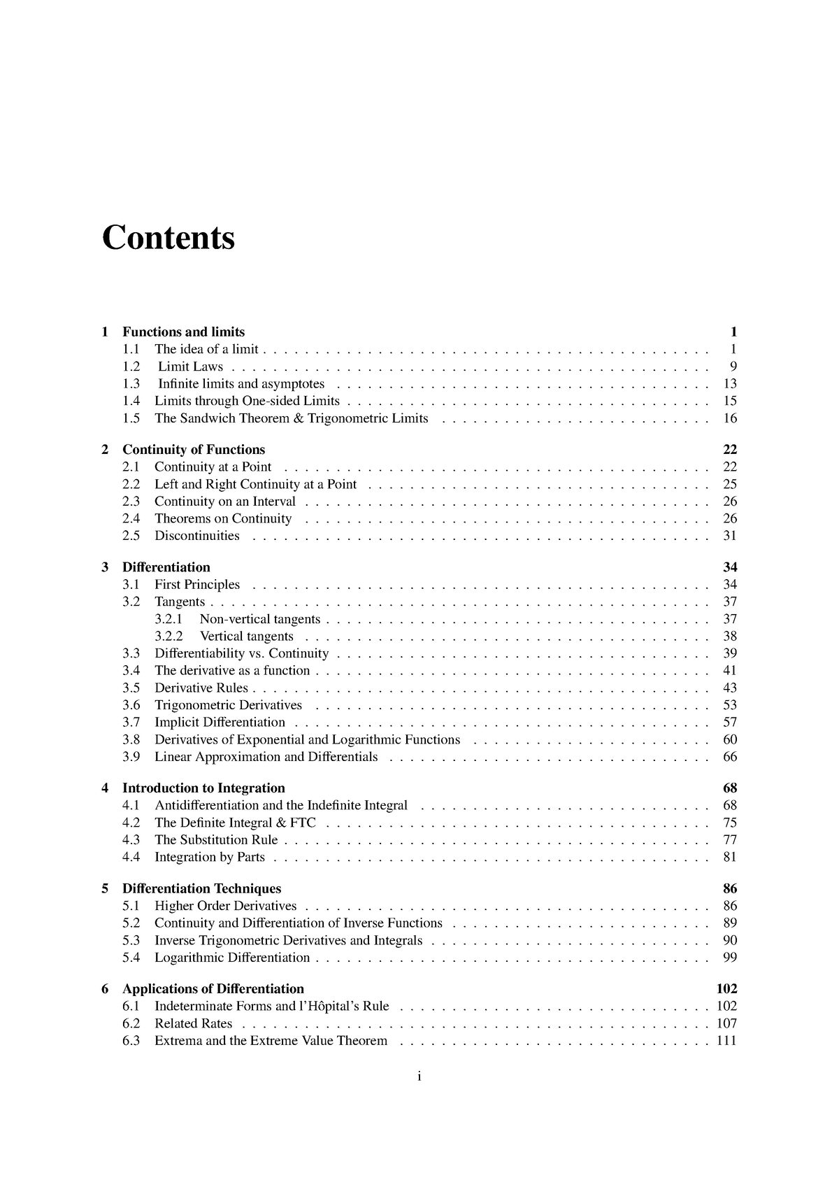 Math1036lm2014 sem1 - Contents 1 Functions and limits 1 The idea of a ...