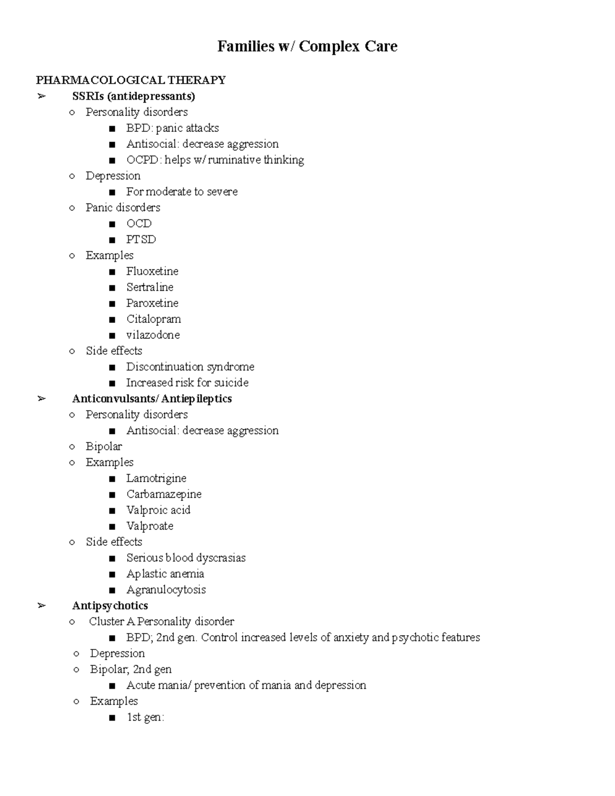 Pharmacological Therapy - Families w/ Complex Care PHARMACOLOGICAL ...